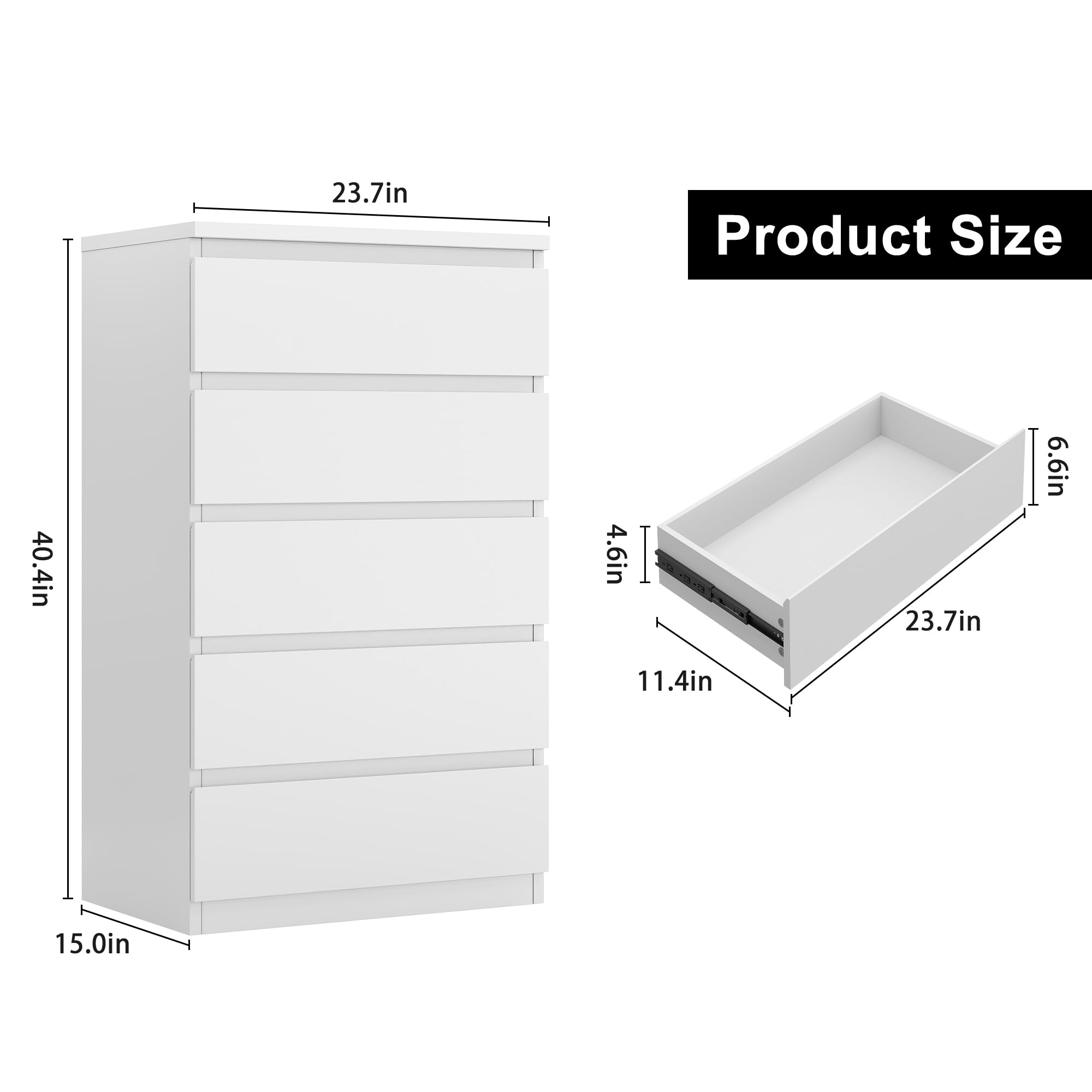 5-Drawer White Dresser for Bedroom - Modern Wooden Storage Chest with Deep Drawers - Perfect for Bedroom, Living Room, Hallway & Entryway Organization