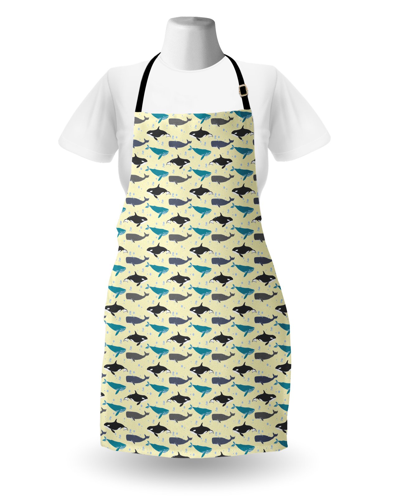 Ambesonne Whale Apron - Unisex Adjustable Kitchen Bib with Ocean Wildlife Design for Cooking, Baking & Gardening | Waterproof & Durable for Home, Restaurant & Outdoor BBQ Use