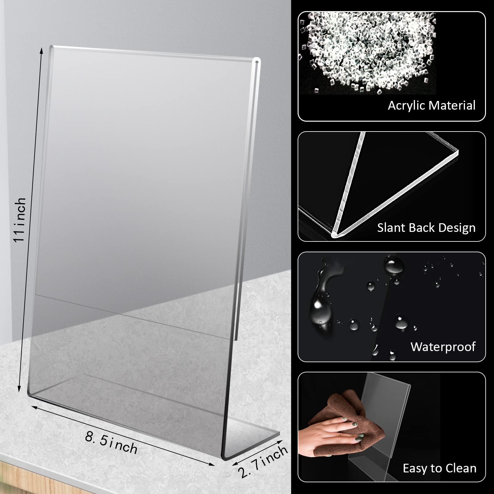 8.5 x 11 Acrylic Sign Holder - Clear Slanted Back Tabletop Display Stand for Office, Home, Restaurant - 3 Pack | Perfect for Menu Boards, Price Signs & Promotional Displays