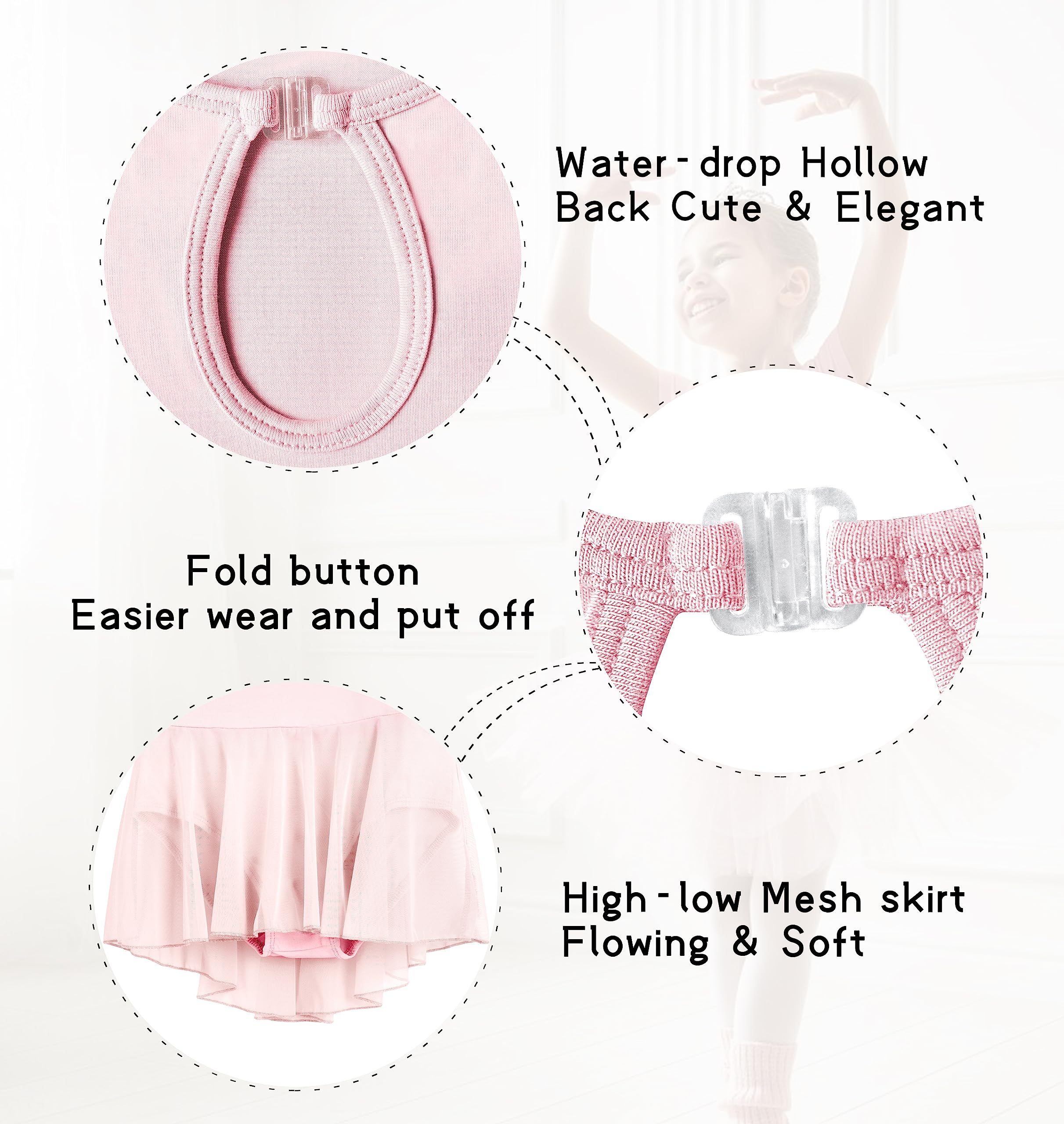 WYHDY Girls Ballet Leotards - Hollow Back Short Sleeve Skirted Dance Dress for Toddler, Little & Big Girls | Perfect for Ballet Class, Recitals & Dance Performances