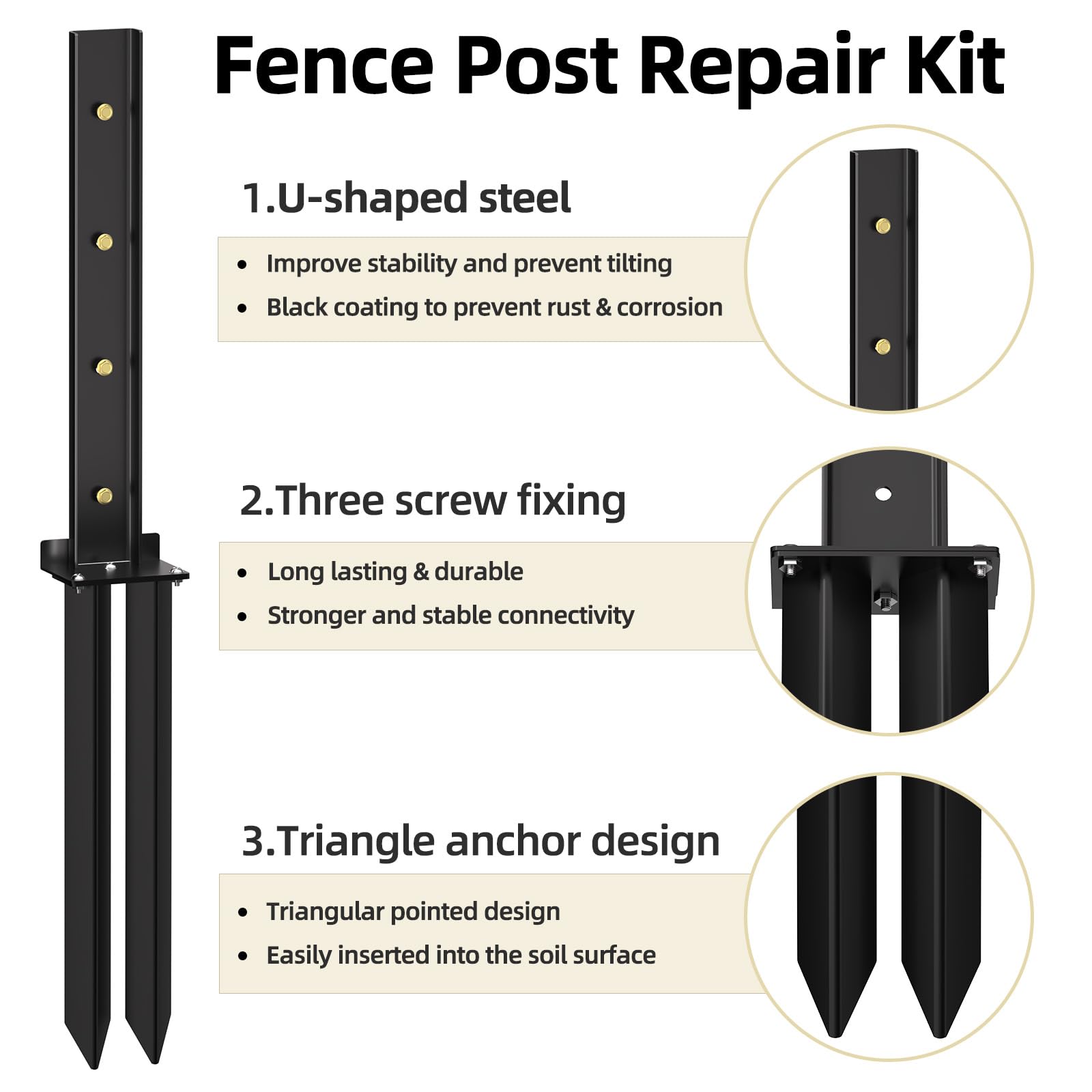 2 Pack Fence Post Repair Kit - Heavy Duty Ground Spike Anchors for Fixing Tilted or Broken Wooden Fence Posts | Perfect for Backyard, Garden, and Farm Fence Maintenance
