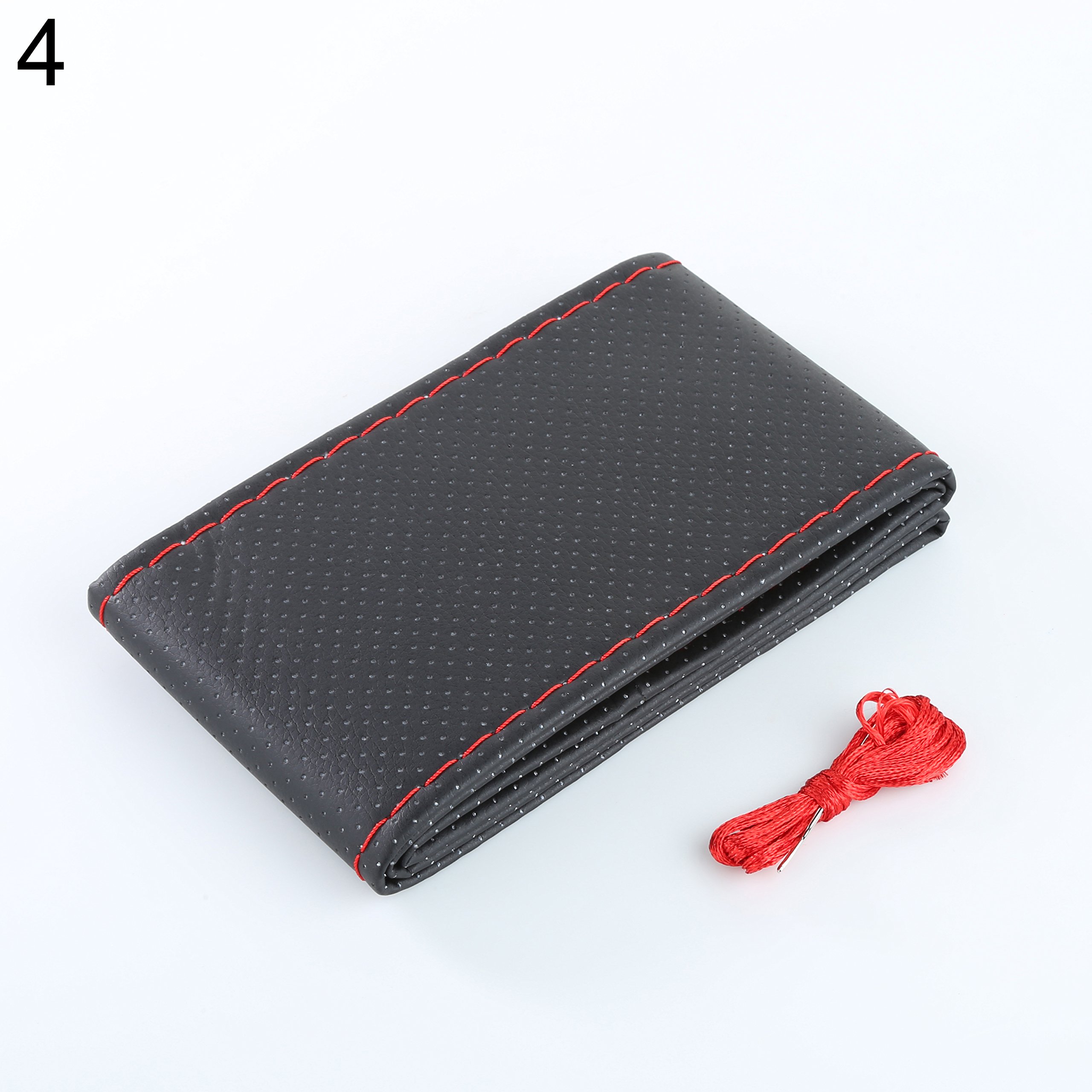 LUYANhapy9 DIY Faux Leather Car Steering Wheel Cover Protector with Needle Thread Kit - Red - Premium Auto Interior Accessories & Car Decoration Gift for Men Women - Perfect for Daily Commute, Road Trips & Custom Car Styling