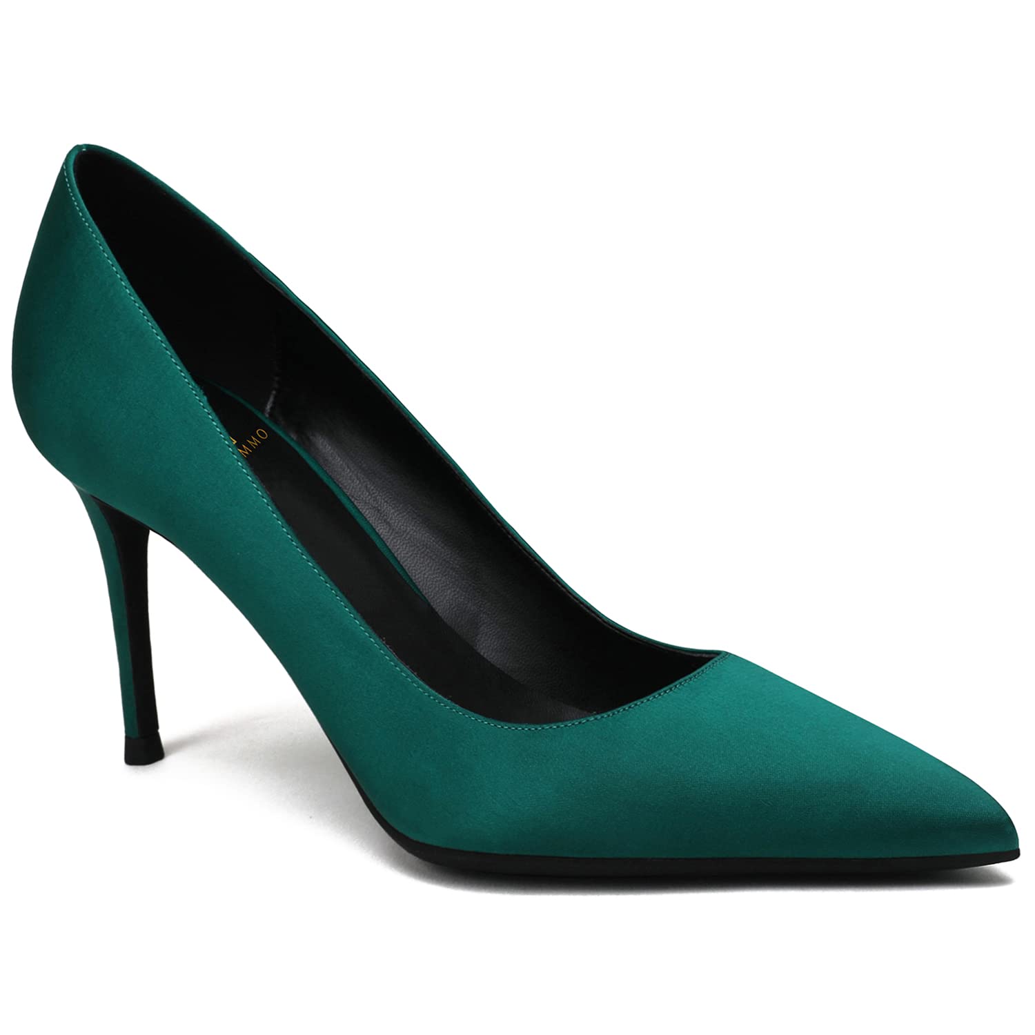 MOOMMO Women's Dark Green Kitten Heel Sandals - Pointed Toe Stiletto Pumps with Suede & Satin Details - Elegant Retro Dress Shoes for Wedding, Office & Evening Events - Size 10 US