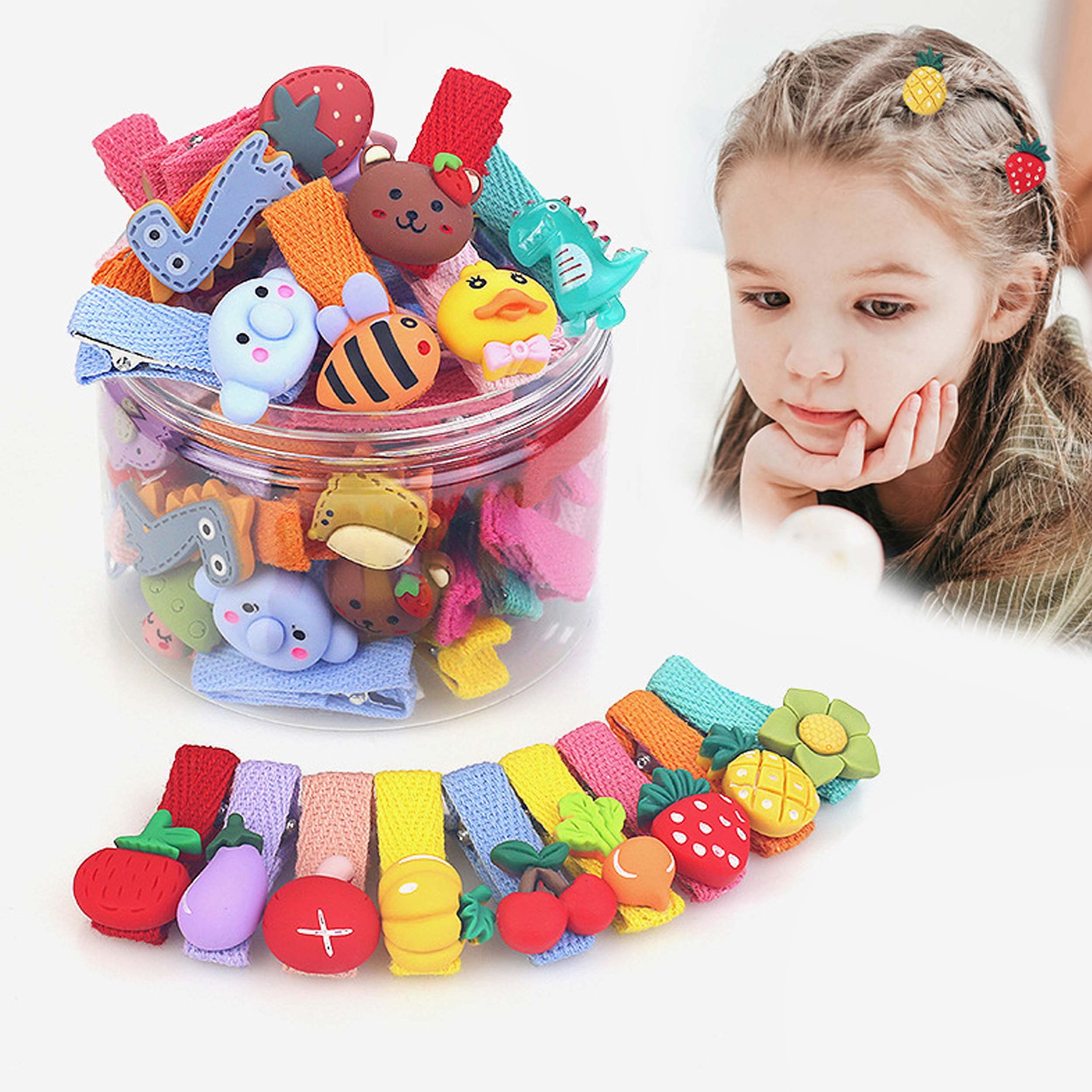 26PCS Mixed Color Animal Fabric Hair Clips - Cute Hairpins & Hair Ties Set with Storage Box for Girls, Teens & Kids - Perfect for School, Parties & Daily Hair Styling (Animal Theme)