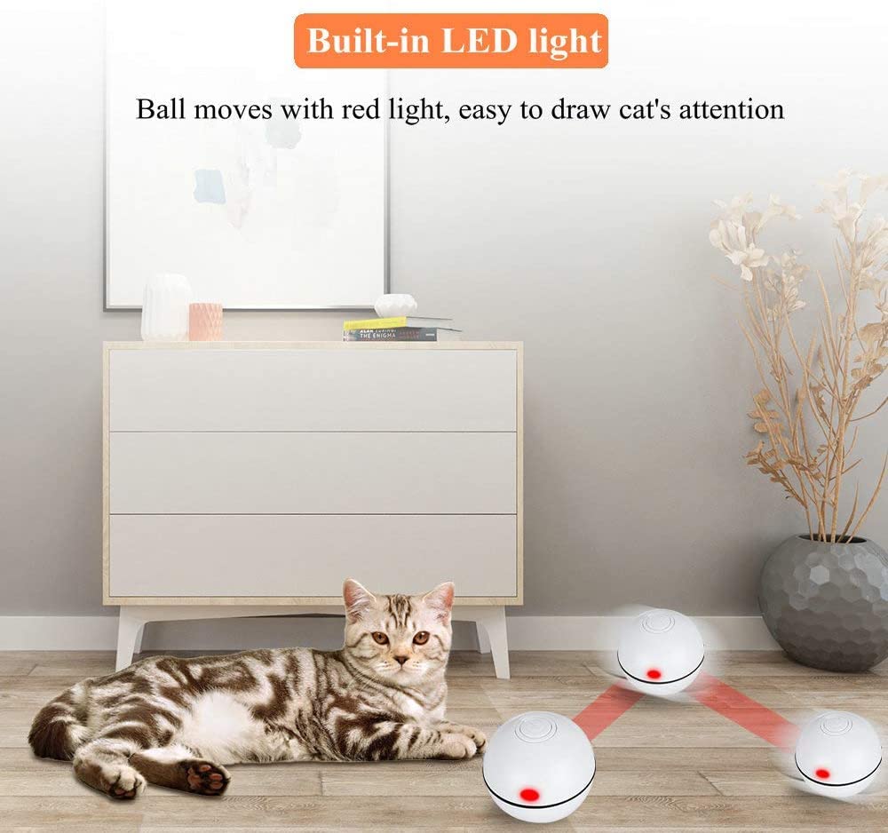 Interactive Cat Toys Ball - Smart Automatic Rolling Kitten Toy with LED Lights & Timer, USB Rechargeable Motion Ball for Indoor Cats - Perfect Exercise Gift for Playful Kittens & Adult Cats (Ideal for Boredom Relief & Nighttime Play)