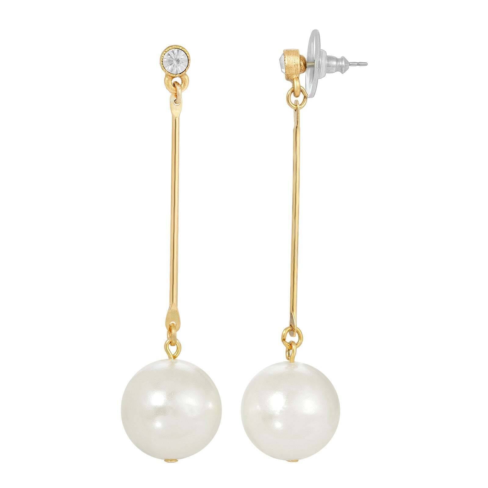 1928 Jewelry Classic Linear Faux Pearl Drop Earrings for Women - Vintage Style Dangle Earrings for Party, Wedding & Evening Wear