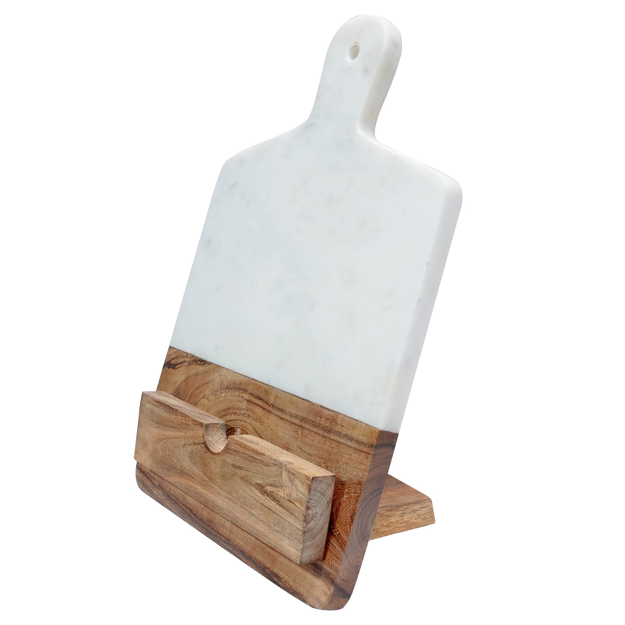 Premium Crocon Natural Wooden & Marble Cutting Board with Stand - Elegant Champagne Marble Cheese Board for Kitchen & Home Decor (38x22cm) - Perfect Gift for Cooking Enthusiasts | Ideal for Charcuterie, Cheese Platters & Stylish Serving