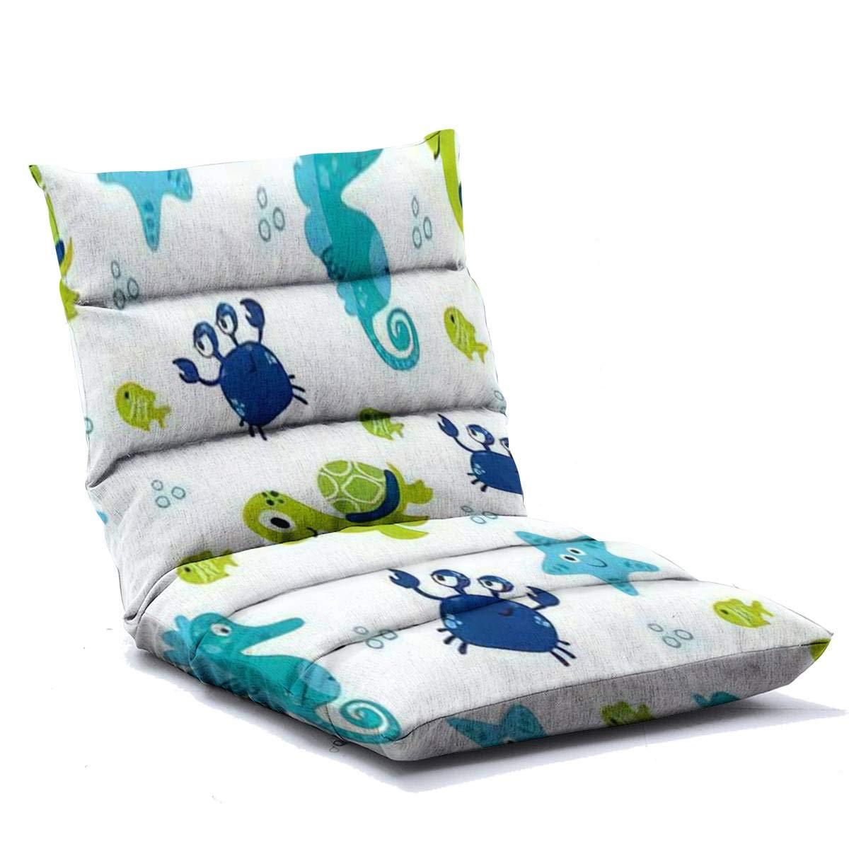 Adjustable Memory Foam Floor Chair with Cute Sea Animals Underwater Cartoon Design - Foldable Floor Sofa Lounge Chair for Adults - Perfect for Home, Office, Reading, Watching TV & Video Games