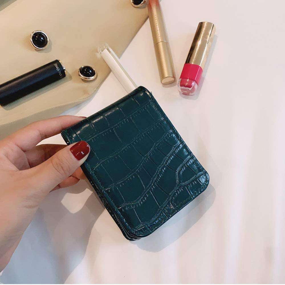 Waterproof PU Leather Mini Makeup Bag with Mirror - Portable Cosmetic Pouch Organizer for Women & Girls - Perfect for Storing Lipsticks, Lip Gloss & Daily Essentials (Dark Green) - Ideal for Travel, Gym & Everyday Use
