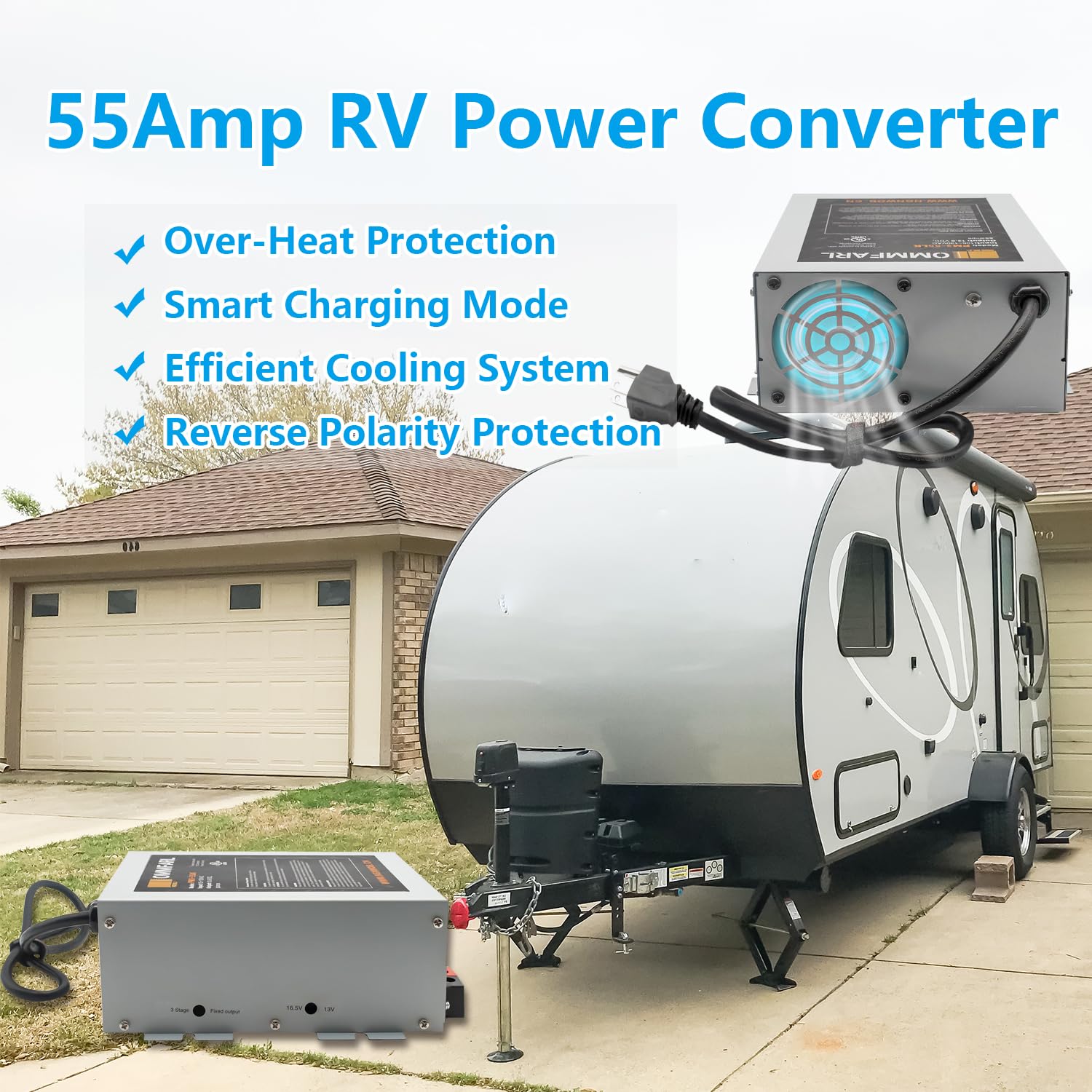 55 Amp RV Power Converter & Battery Charger - Multi-Capacity Power Supply for RVs, Campers & Trailers | Ideal for Off-Grid Camping & Boondocking