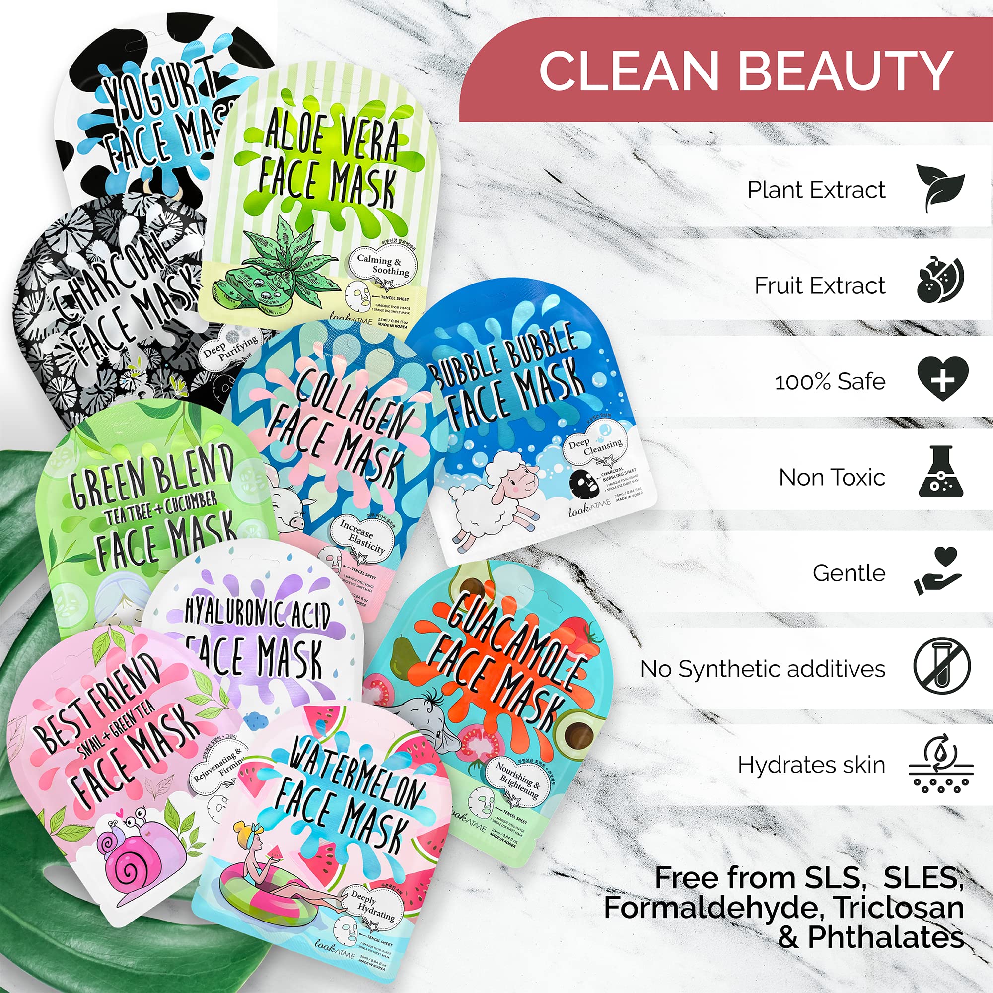 Premium Korean Tencel Sheet Mask Set (10 Pack) - Hydrating Facial Masks for Women & Men, Deep Moisturizing Skin Care Treatment with Natural Ingredients - Perfect for Spa Days, Self-Care Routines & K-Beauty Glow