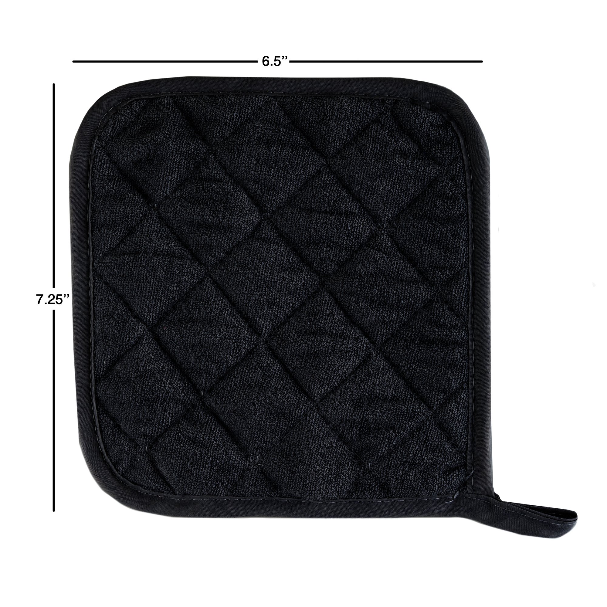 Lavish Home 3-Piece Heat Resistant Quilted Cotton Pot Holder Set - Black | Oven Mitts for Cooking, Baking & Kitchen Safety | Perfect for Hot Pans, Pots & Dishes