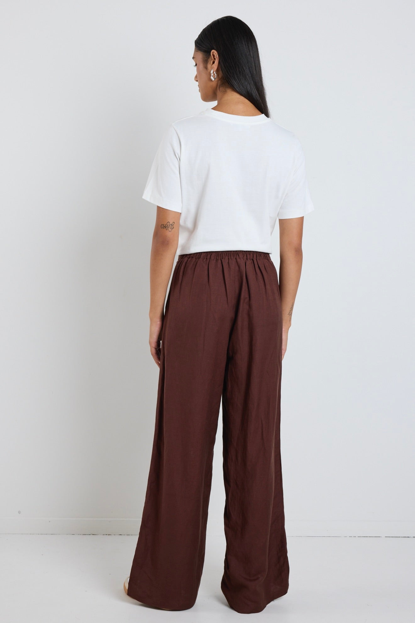 Guardian Chocolate Linen Viscose Elastic Waist Pants for Women - Comfortable Stretchy Lounge Pants for Home, Yoga & Casual Wear