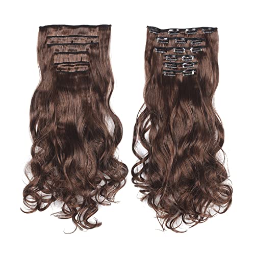 20 Inch Blonde Clip-In Hair Extensions for Women - 6 Thick Synthetic Wavy Curly Hair Pieces - Natural & Stylish for Everyday Wear, Parties & Special Occasions