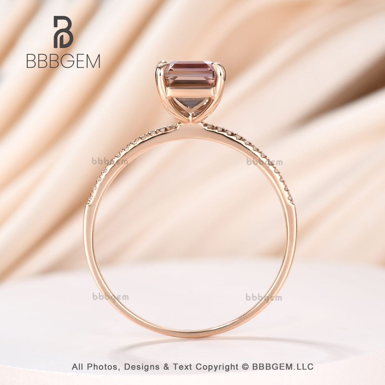 14K Rose Gold Emerald Cut Ametrine Solitaire Ring - Dainty Prong Set Amethyst Jewelry for Women, Valentine's Day Gift, Everyday Wear & Special Occasions