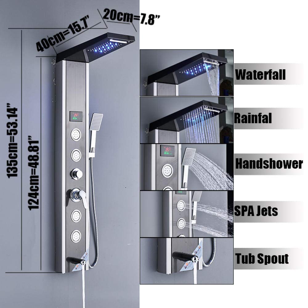 Digital LED Temperature Display Shower Panel System - Modern Bathroom Tower Column with Adjustable Body Massage Jets & LED Shower Head for Spa-Like Relaxation | Perfect for Master Bathrooms & Luxury Home Renovations