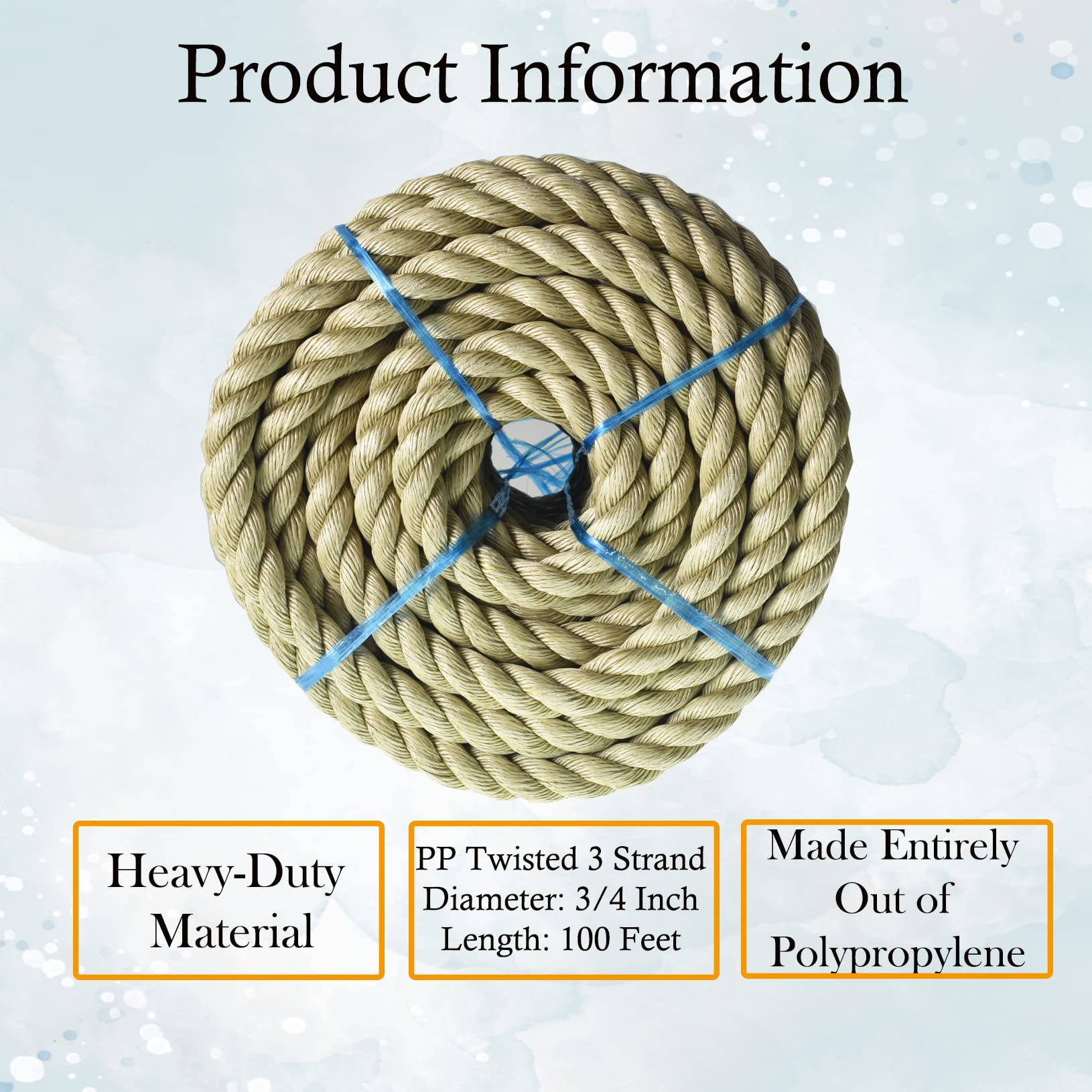 LABLT 3/4 Inch Twisted ProManila Rope - 100 Feet Synthetic Polypropylene Rope for Indoor & Outdoor Use | Heavy-Duty Marine, Tug of War, Camping, DIY Projects, Decoration, and Boat Docking
