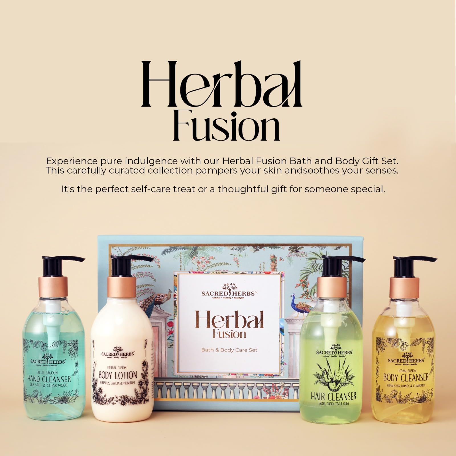 Premium Herbal Fusion Bath & Body Gift Set for Men & Women - Body Wash, Lotion, Shampoo & Hand Soap (4-Piece) | Luxury Spa Experience at Home - Perfect for Birthdays, Anniversaries & Self-Care Gifts