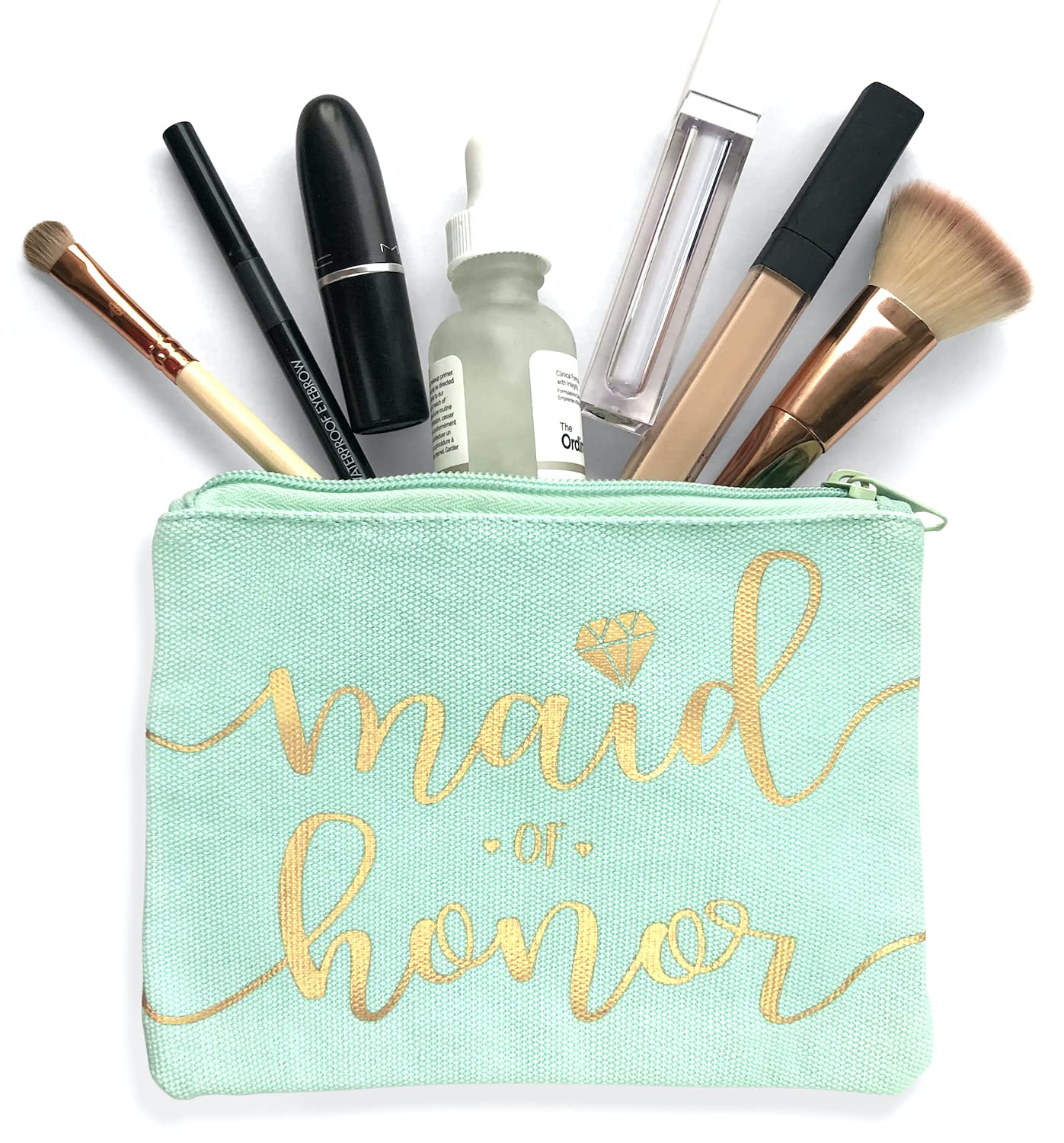 Bridesmaid Makeup Bag - Elegant Cosmetic & Toiletry Organizer for Bachelorette Party, Bridal Shower, Wedding Favors | Perfect as Wedding Survival Kit, Hangover Kit & Keepsake Gift (Maid of Honor Mint Green, 1pc) - Ideal for Travel, Spa Days & Bridal Party Essentials
