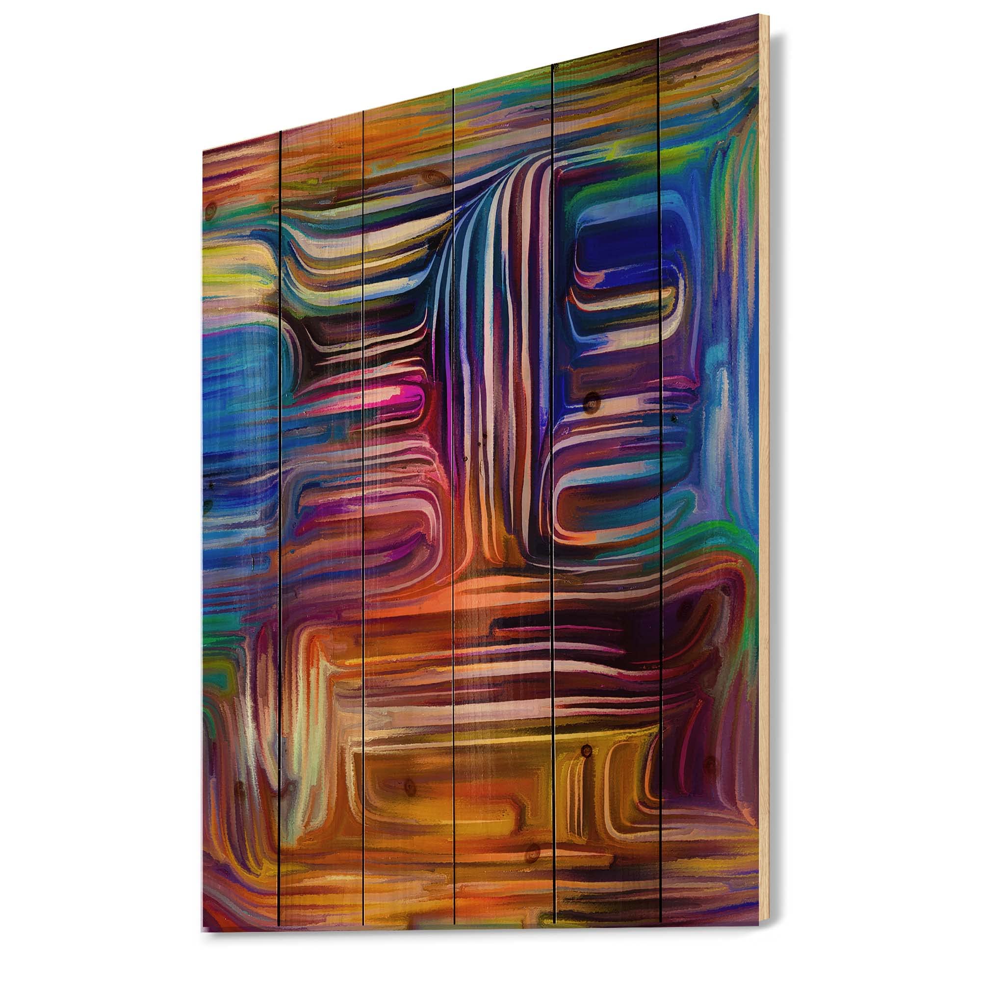 DesignQ Colour Fusion V Modern & Contemporary Blue Wood Wall Art - Large Abstract Wood Wall Panels Printed on Natural Pine - Perfect for Living Room, Bedroom & Office Decor