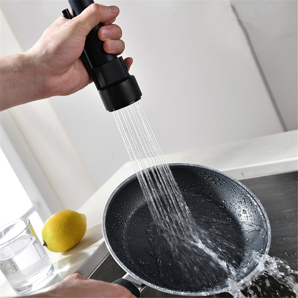 Single Handle Brass Kitchen Sink Faucet with Pull Down Sprayer in Oil Rubbed Bronze - Perfect for Modern Farmhouse & Industrial Style Kitchens