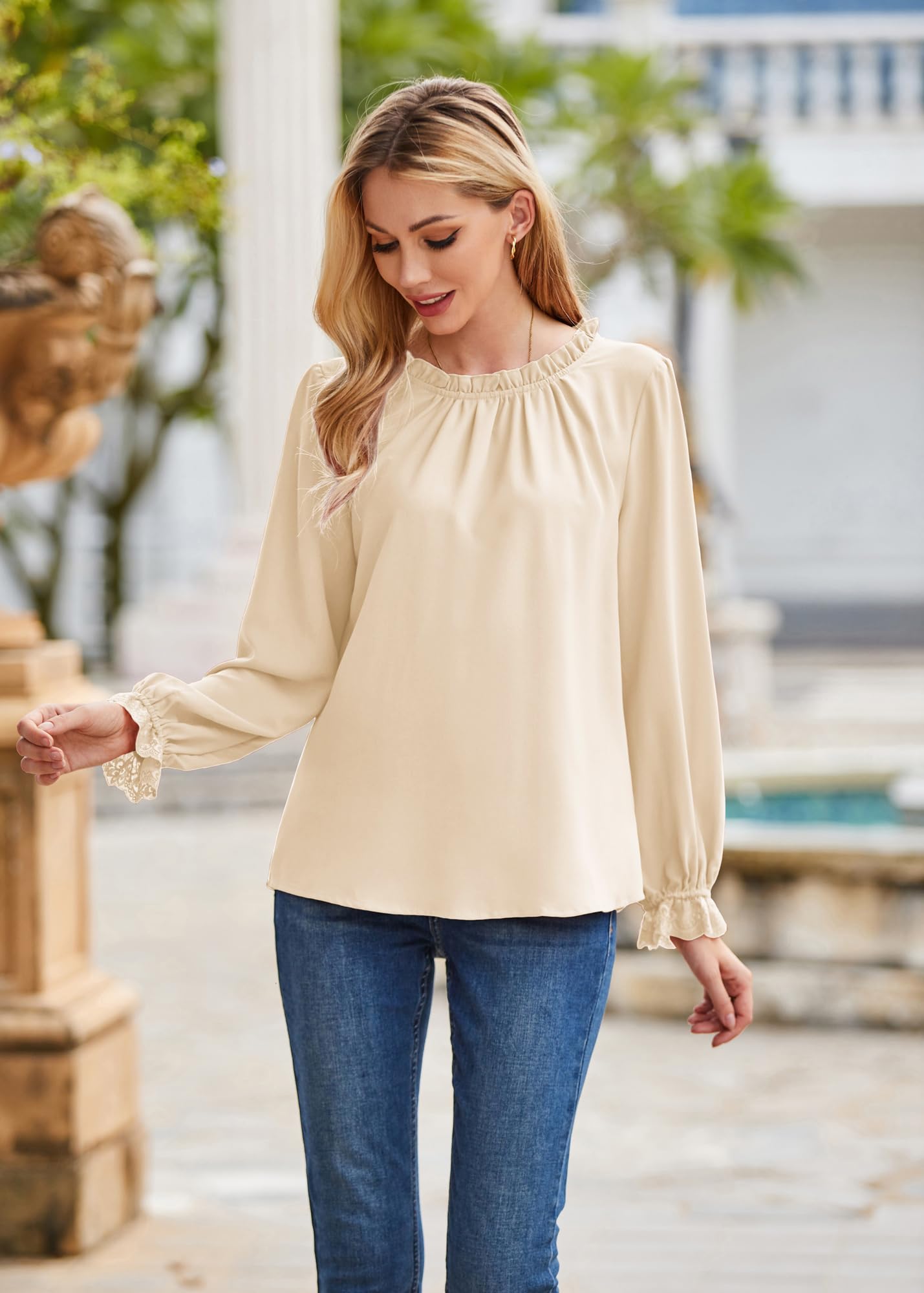 GRACE KARIN Women's Long Sleeve Blouse - Elegant Frill Neck Shirt for Business Office & Casual Wear | Perfect for Work, Date Night & Professional Outfits