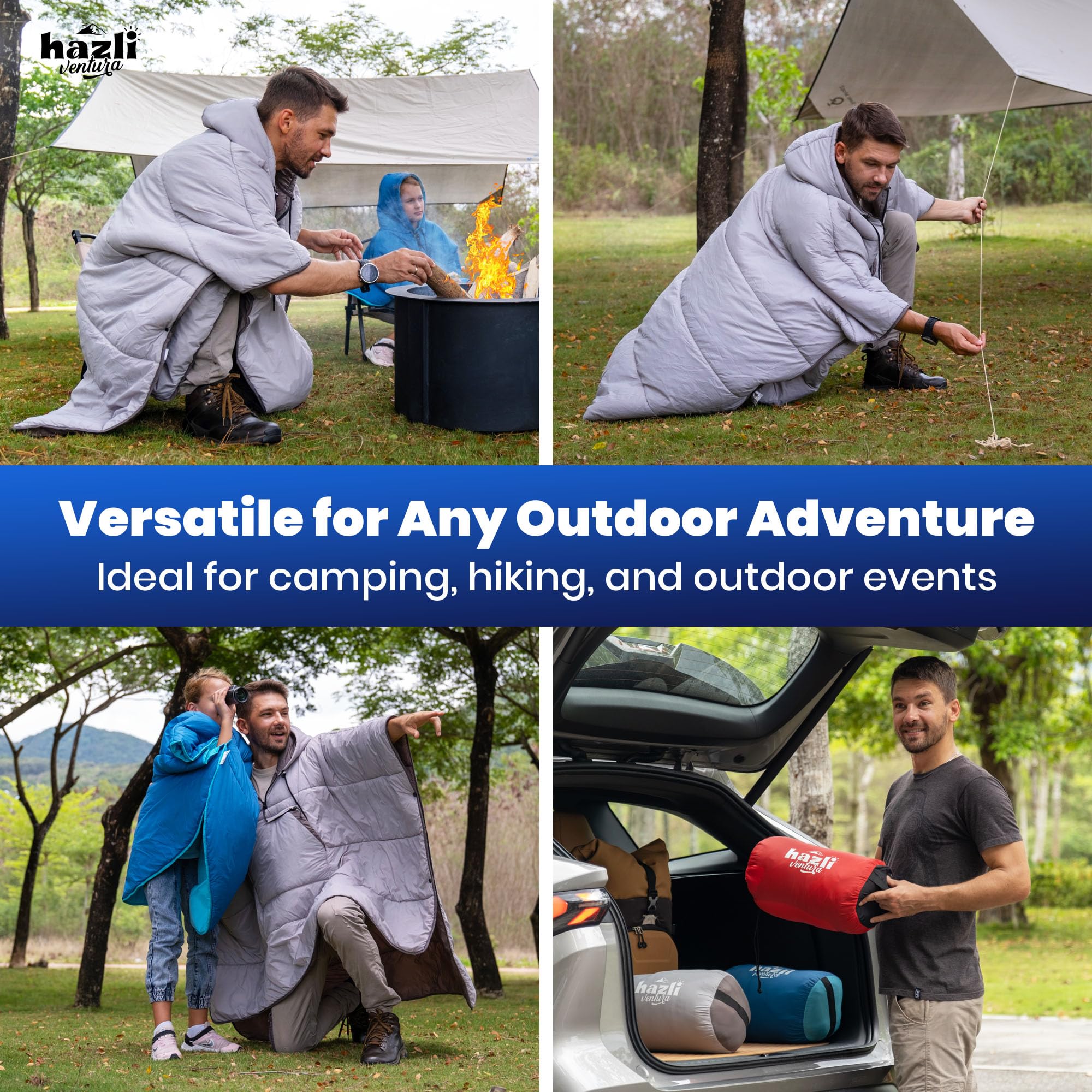 Hazli Warm Camping Blanket - Cozy Wearable Sleeping Bag for Adults, Stadium Sack Blanket for Cold Weather, Outdoor Sports & Camping Essentials - Perfect for Football Games, Picnics, Hiking and Winter Adventures