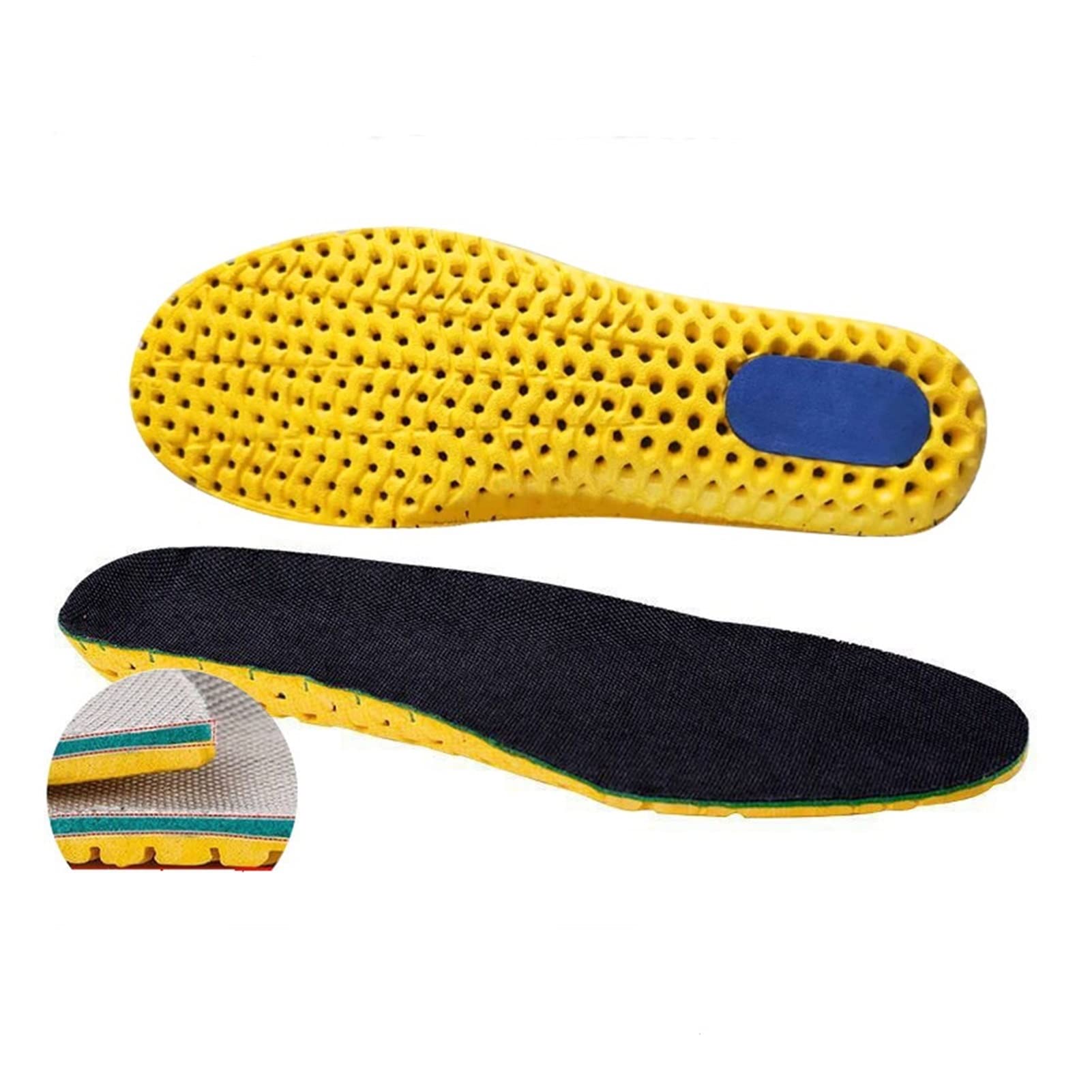 PJRYC Honeycomb Memory Foam Orthopedic Insoles - Shock Absorbing Cushion for Running, Walking & Sports - Unisex Comfort Support for Men & Women (Black, Size 36) - Perfect for Gym, Work & Daily Activities