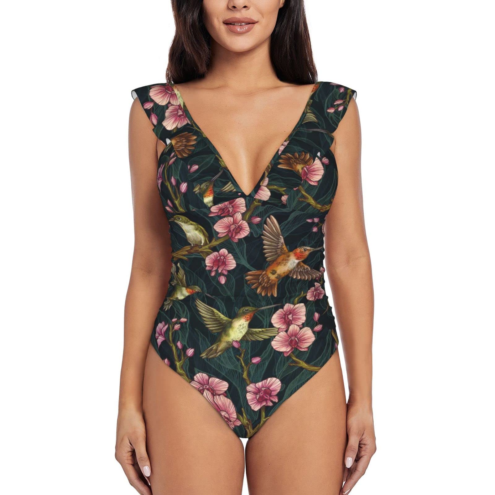 Women's Ruffled Tummy Control Swimsuit - Halter Back for Beach & Pool