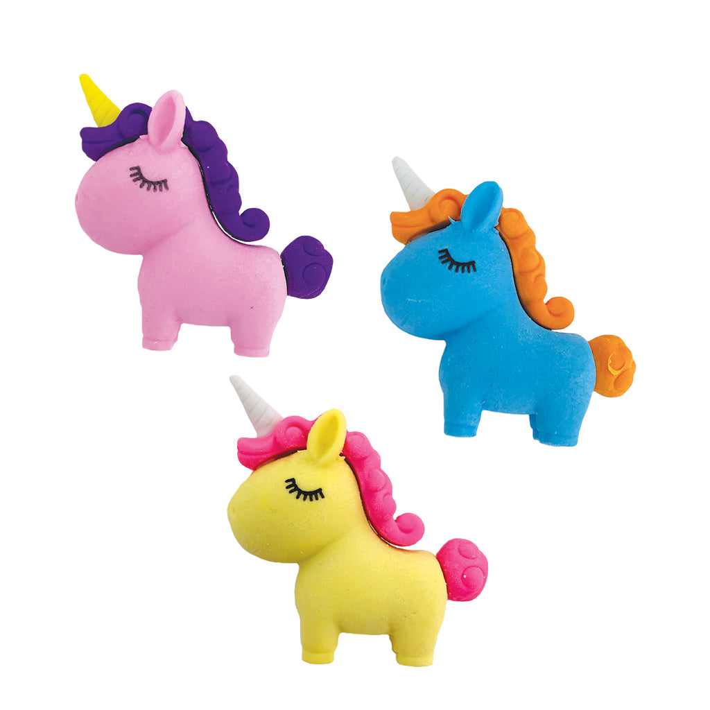 Chunky Unicorn Eraser Set - 3 Pack Cute Kawaii School Supplies for Kids, Students & Office Use - Perfect for Homework, Note Taking & Gift Giving