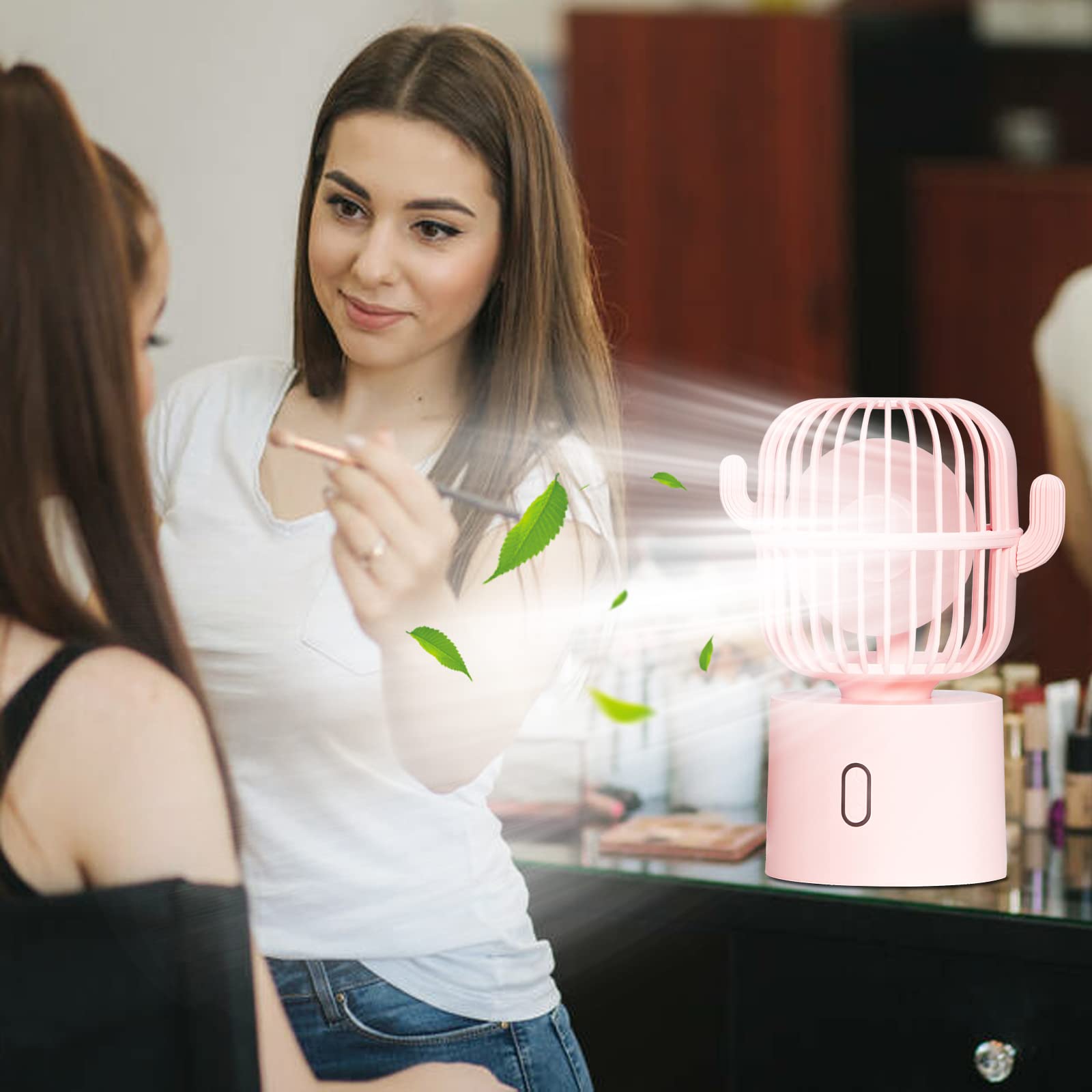 Cute Cactus USB Desk Fan - Mini Quiet Portable Office Fan with 80° Rotation & 3 Speed Settings - Strong Breeze Personal Table Fan for Home, Office, Dorm - Pink Desktop Decor (Ideal for Work, Study & Bedroom Cooling)