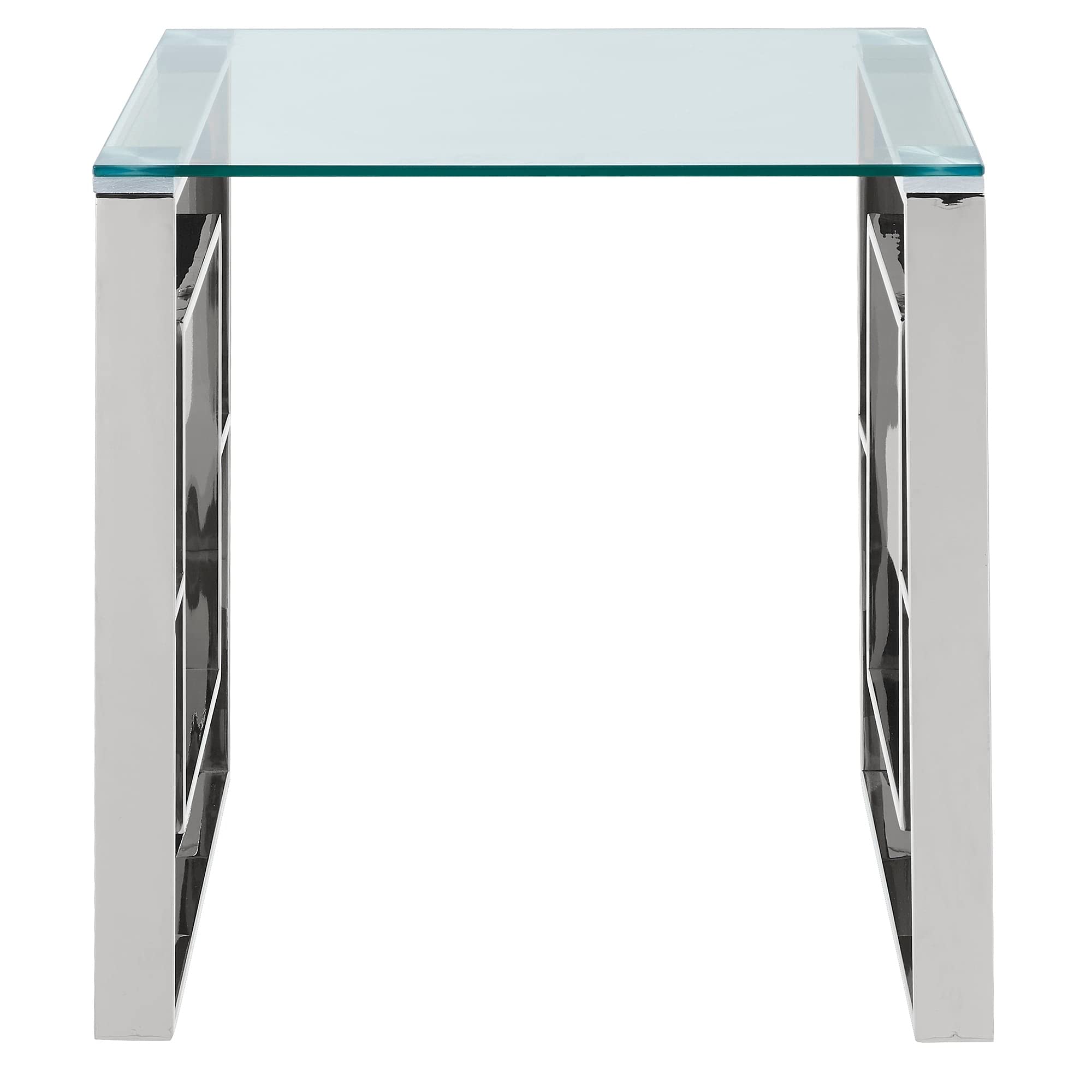 Modern Glass and Chrome Accent Side Table - Silver Finish | Stylish Living Room, Bedroom, or Office Decor