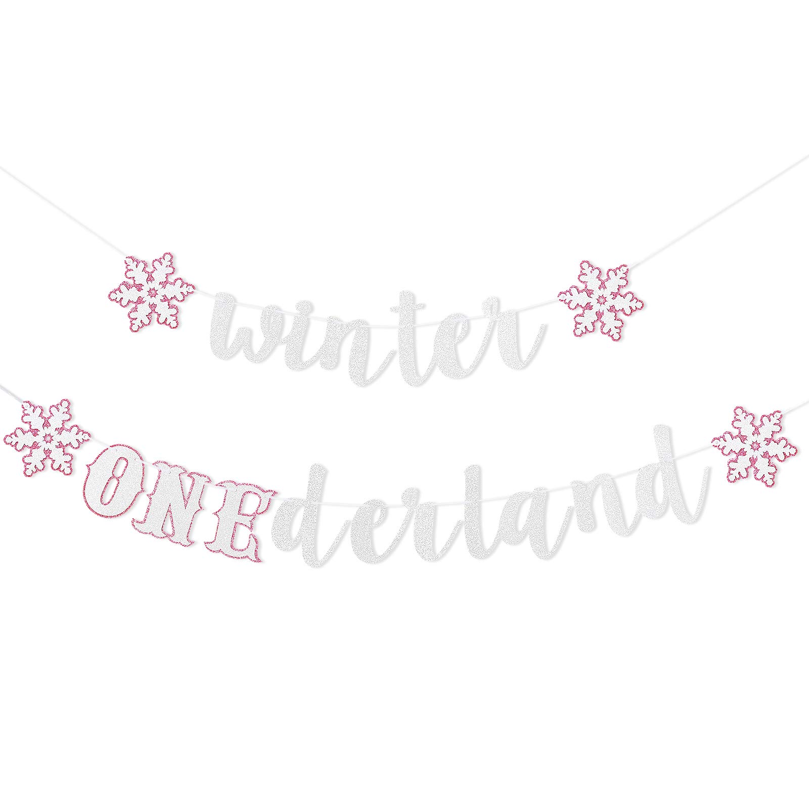 Silver & Pink Glitter Winter Onederland Banner - 1st Birthday Party Decor for Girls | Winter Wonderland Theme Decorations for Baby's First Birthday Celebration (Perfect for Photo Backdrops, Cake Tables & Nursery Decor)