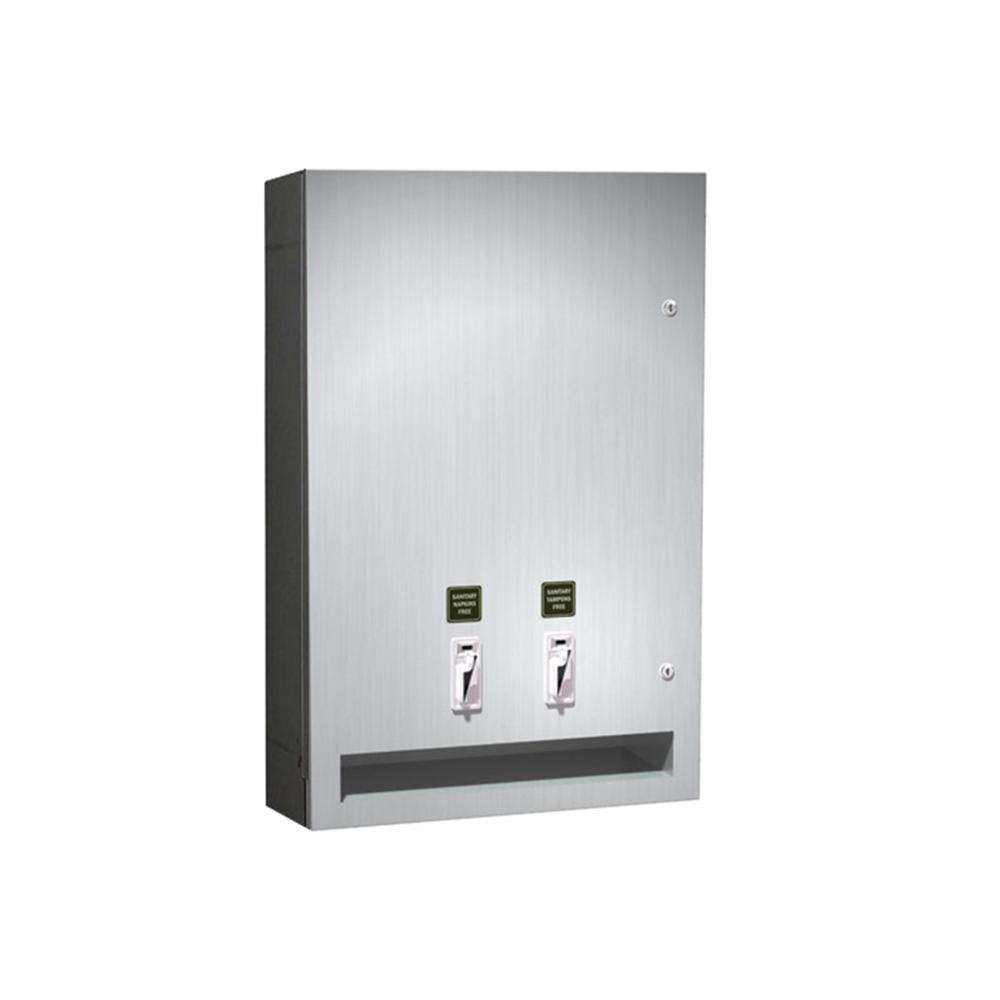 ASI 04684 9 Surface Mounted Sanitary Napkin & Tampon Dispenser - Satin Finish for Restrooms, Offices & Public Spaces