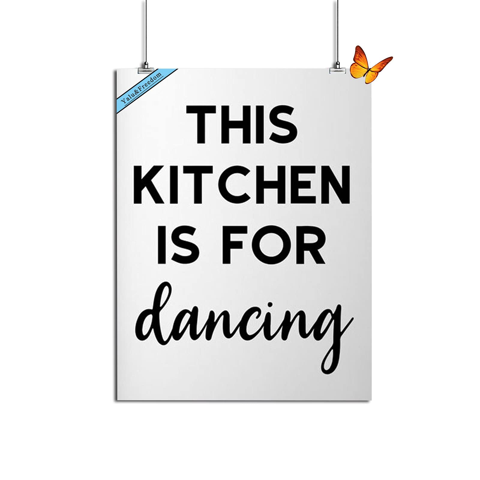 Minimalist Kitchen Wall Art Print - 12x16 Inch Blue Canvas Decor for Dancing & Cooking