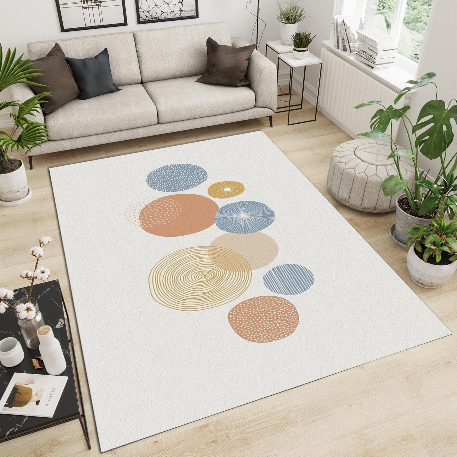6x8ft Large Area Rugs - Retro Minimalist Kids Rug with European Geometric Medieval Pattern, Easy to Clean Nursery & Bedroom Carpet for Boys Girls Room Decor - Perfect for Kindergarten, Playroom and Home Schooling Spaces