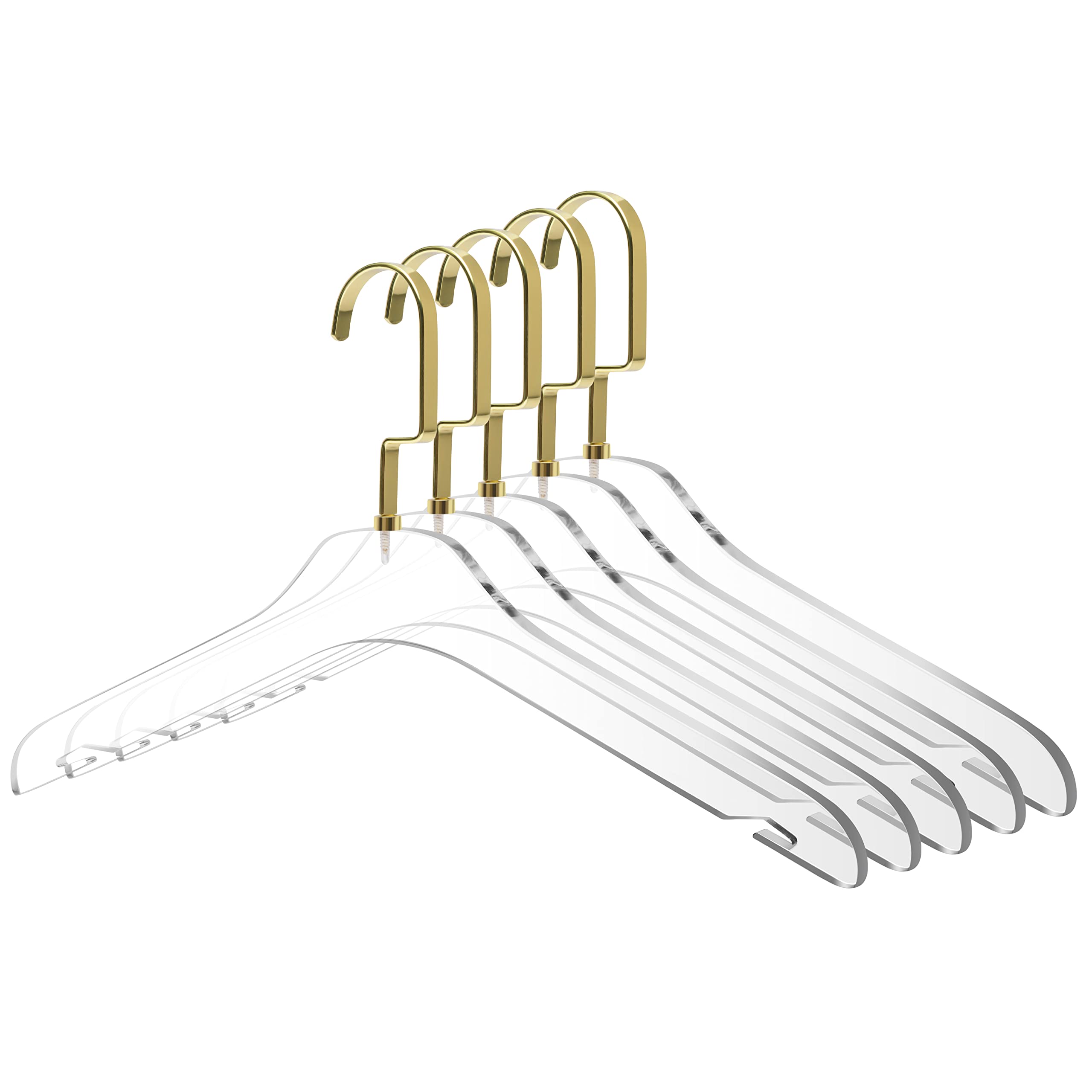 50 Premium Clear Acrylic Clothes Hangers with Gold Hooks - Heavy Duty Space Saving Coat Hangers for Dresses, Suits & Closet Organization - Perfect for Wardrobe, Retail Stores & Travel Packing (Gold Hook, 50 Pack)