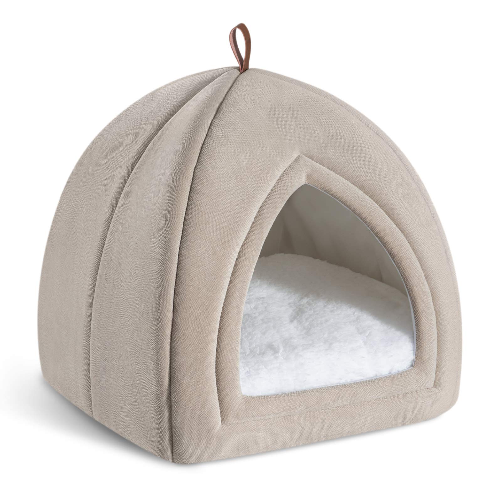 Bedsure Cat Beds for Indoor Cats - Soft Washable Cat Cave with Removable Cushion, Cozy Cat House Tent for Kittens, Beige, 15 Inch - Perfect for Living Room, Bedroom & Pet Nap Time