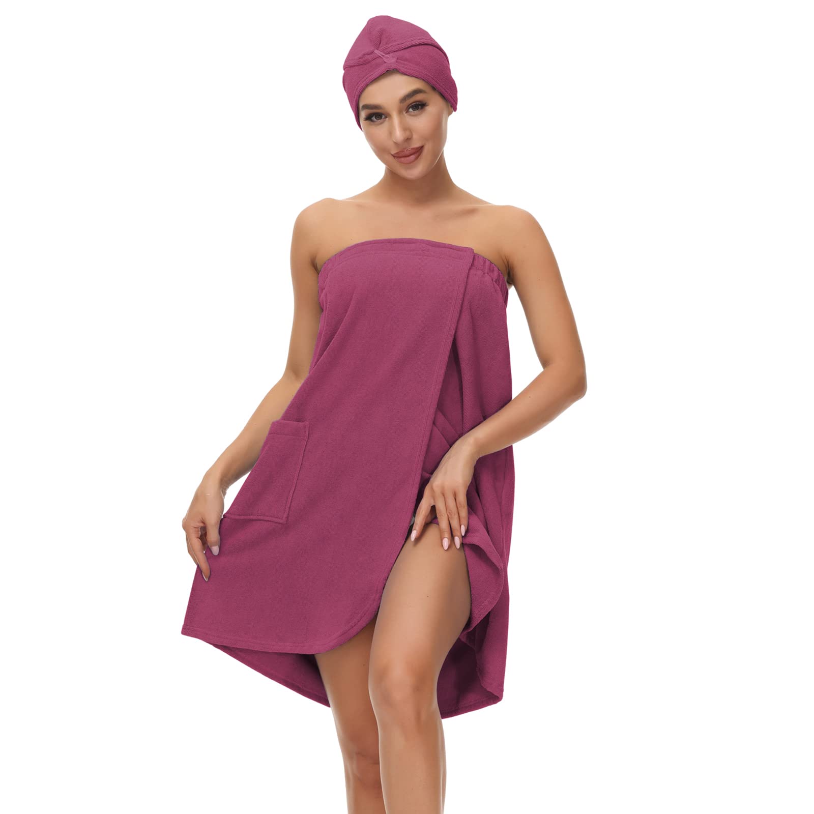 Verve Jelly Women's Adjustable Spa Bath Wrap Towel - Soft Microfiber Shower Robe with Hair Turban - Perfect for Post-Shower, Poolside & Relaxation at Home