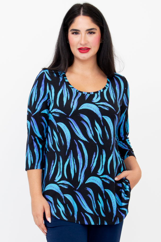 Jazz 3/4 Sleeve Top - Stylish Cuban Print Bamboo Blouse for Women | Perfect for Summer Outfits, Beach Vacations & Casual Wear