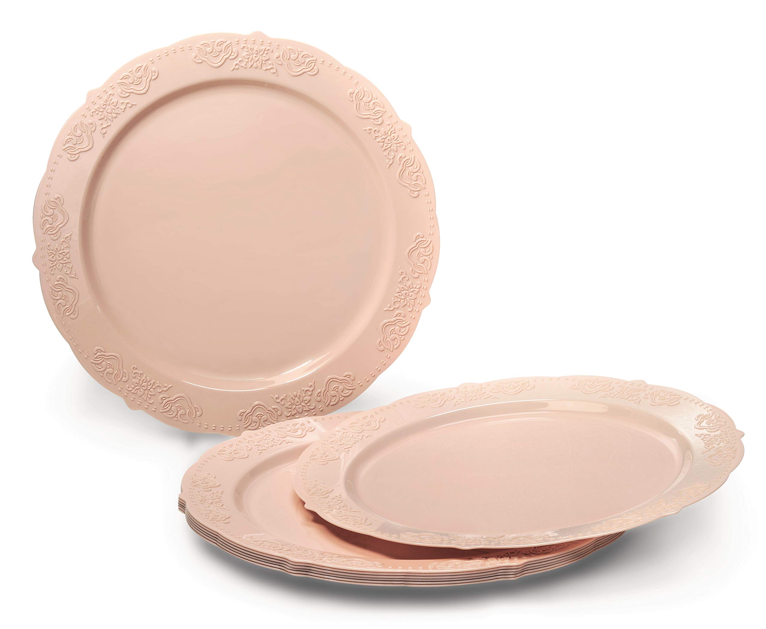 640-Piece Vintage Wedding Disposable Plastic Plate Set (80 Guests) - 10.25'' & 7.5'' Plates, Silverware, Gold Rim Cups, Napkins - Portofino Blush/Antique Rose - Perfect for Weddings, Parties, Bridal Showers & Special Events