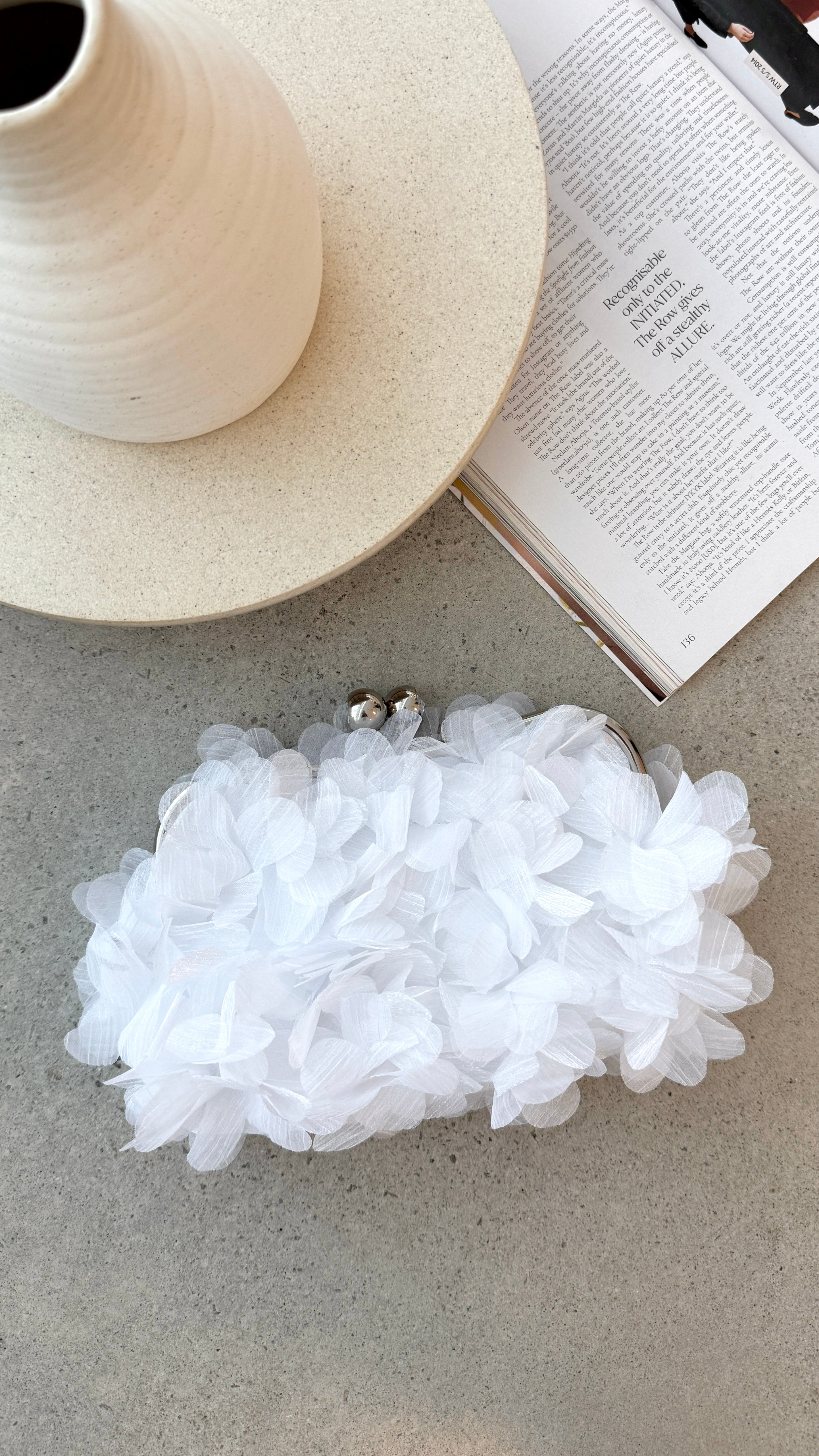 Elegant White Chiffon Ruffle Clutch Purse for Women - Perfect for Weddings, Parties & Evening Events