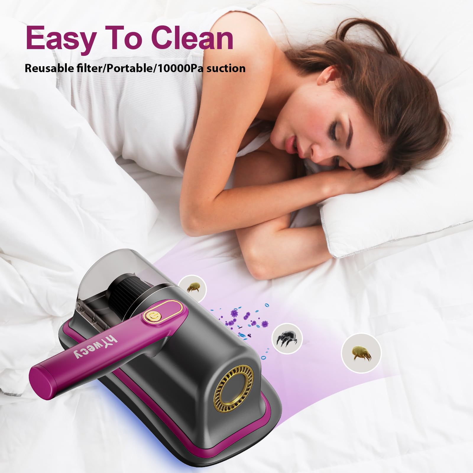 6600mAh Cordless Handheld UV Mattress Vacuum Cleaner - Wireless Bed Vacuum for Dust Mites, Lightweight 2-Speed Cleaning Machine for Bed, Sofa, Pillow, Carpet | Perfect for Allergy Relief & Home Deep Cleaning