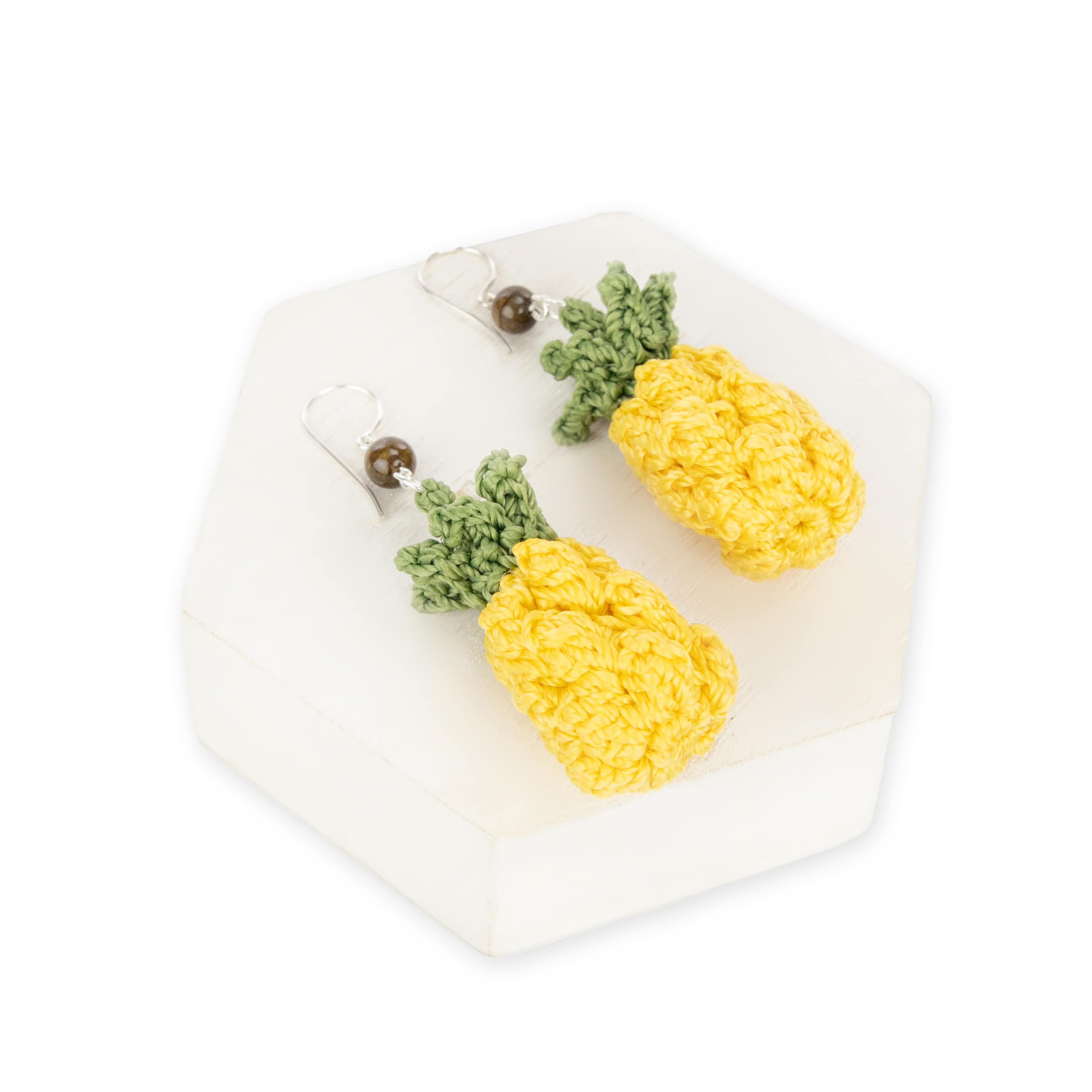 Handmade Crochet Pineapple Charm Earrings - Boho Chic Dangle Earrings for Women - Perfect for Summer, Beach, and Festival Outfits