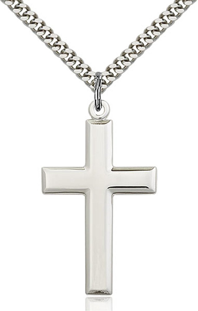 Sterling Silver Square Edge Cross Pendant with High Polish Finish & 24