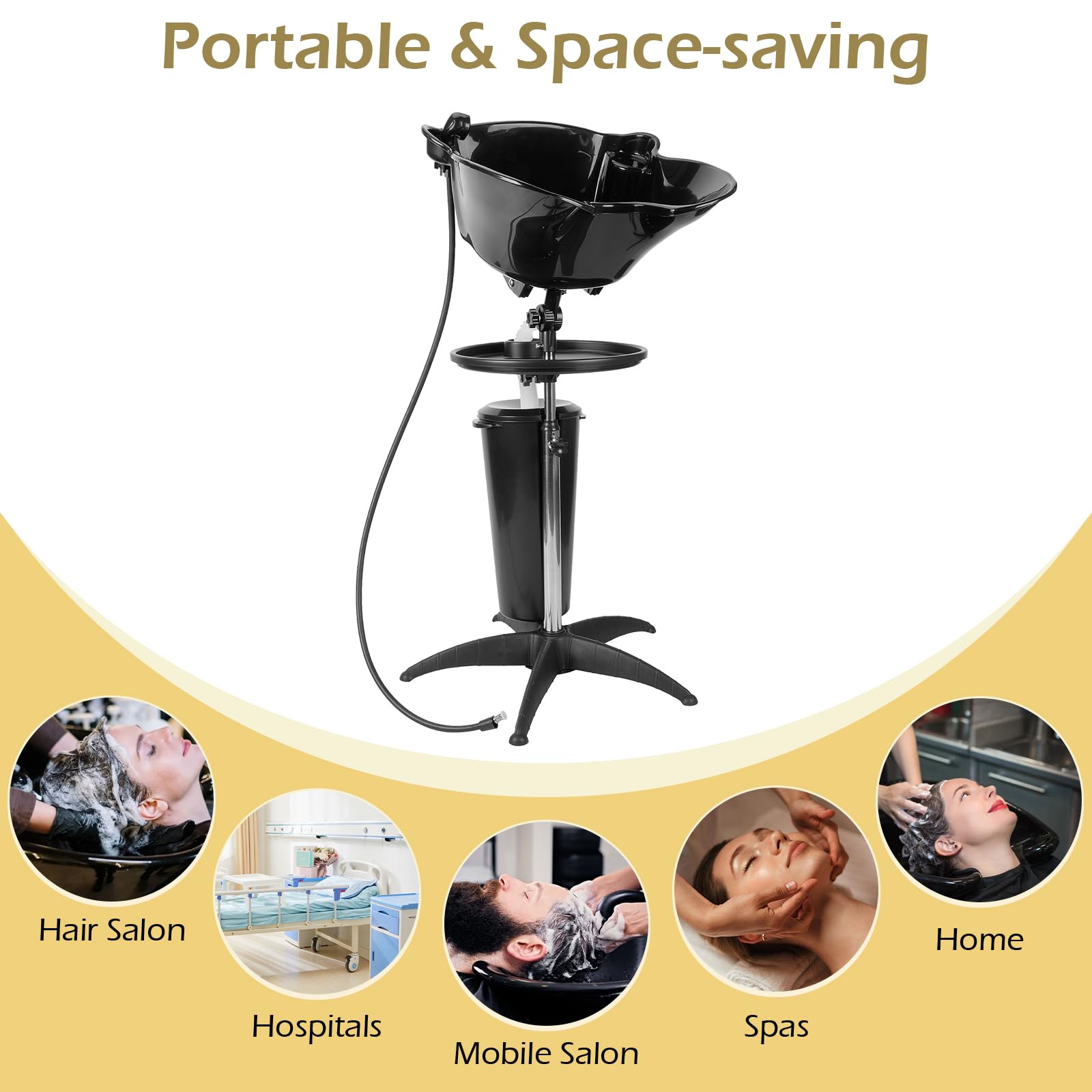 **Dyna-Living Adjustable Height Portable Shampoo Bowl Salon Sink with Drain Hose & Bucket – Professional Hair Washing Station for Barbers & Stylists – Perfect for Home Salons, Mobile Services & Spa Treatments**