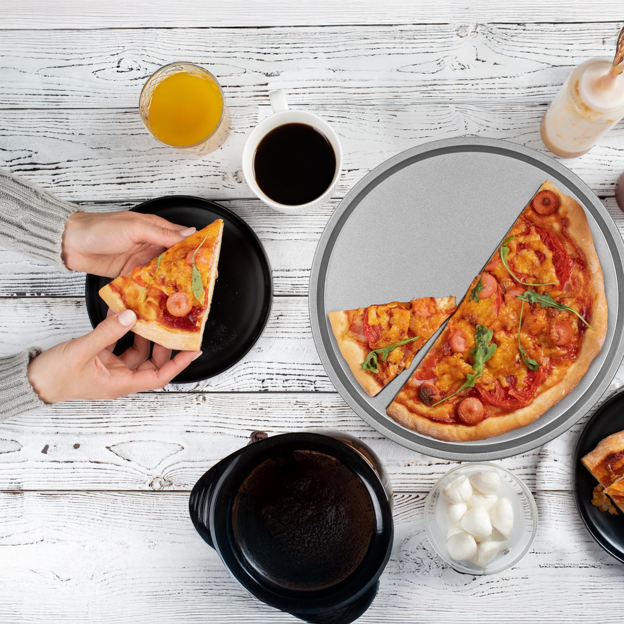 DecorRack 13 Inch Non-Stick Alloy Steel Pizza Pan - Round Baking Tray & Serving Tray for Oven, Stovetop & Grill (2 Pack) - Perfect for Homemade Pizza, Cookies & Party Appetizers