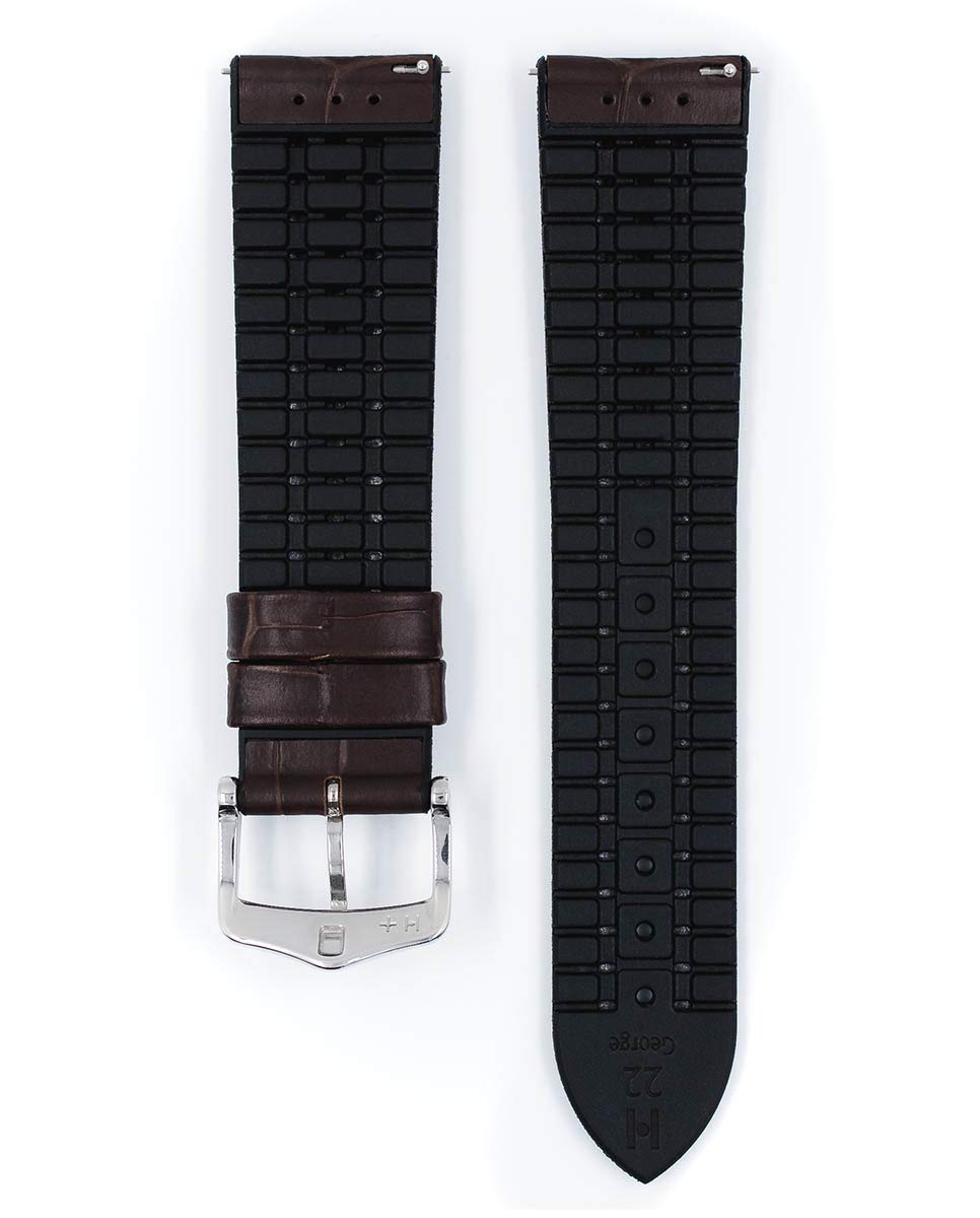 Hirsch George Embossed Calf Leather Watch Strap - 20mm 22mm 24mm Quick Release Watch Band for Men - Black Blue Brown Golden Brown Leather Watch Strap Replacement - Perfect for Dress Watches, Business & Formal Occasions