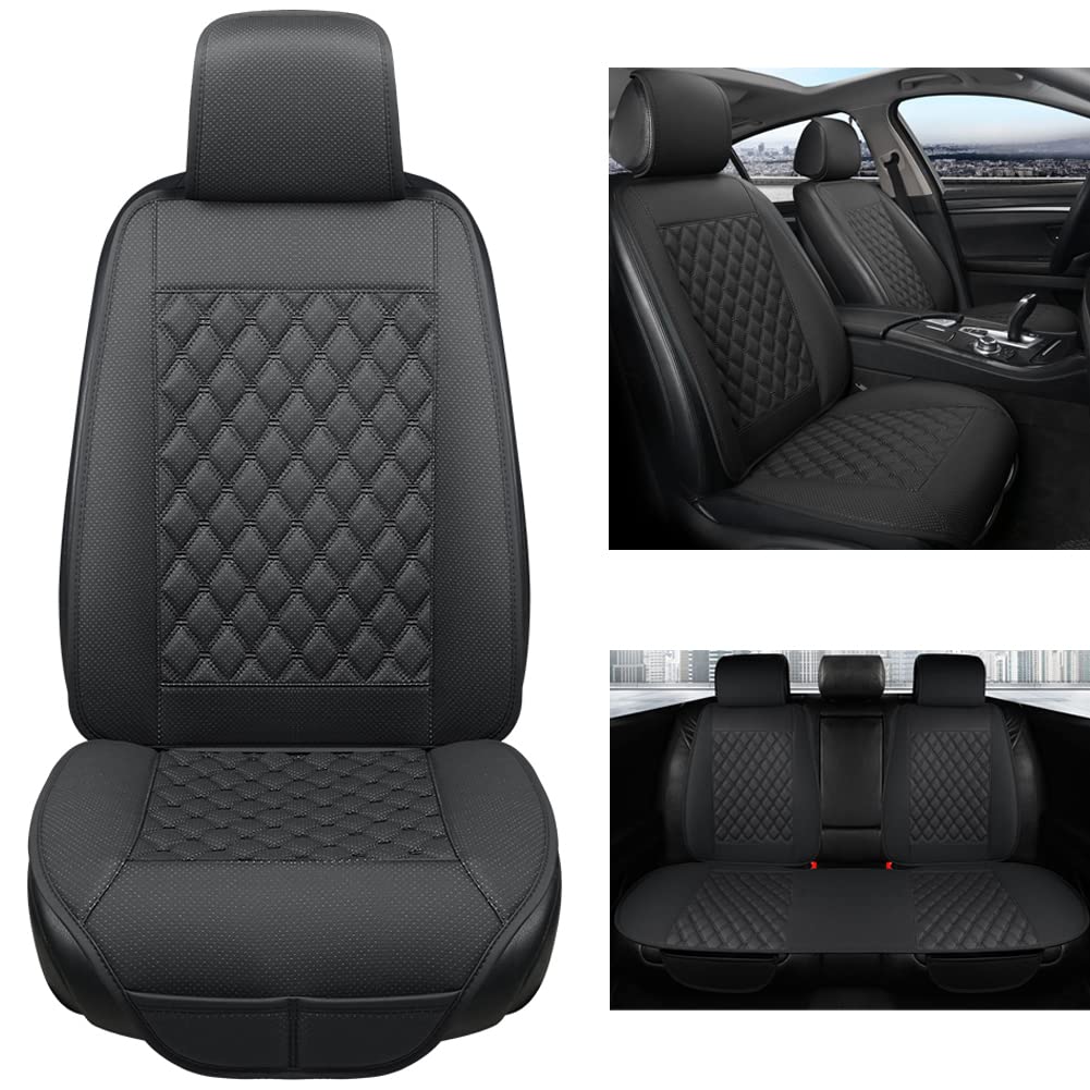 Premium Black Panther Full Set Car Seat Covers - Universal 5-Seater Luxury Anti-Slip Seat Protectors with Diamond Pattern (Black) | Perfect for SUVs, Sedans & Family Vehicles