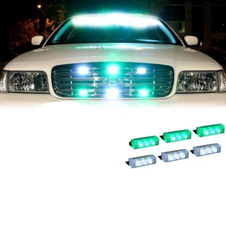 18 LED Emergency Strobe Lights - Green & White for Vehicle Grille & Deck - Perfect for Trucks & Emergency Vehicles